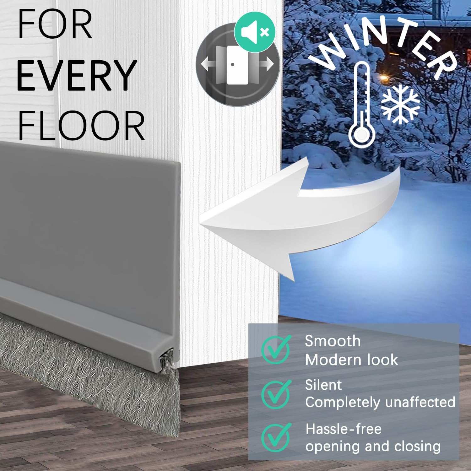 2 Pack Under Door Draft Stoppers with Brush Grey