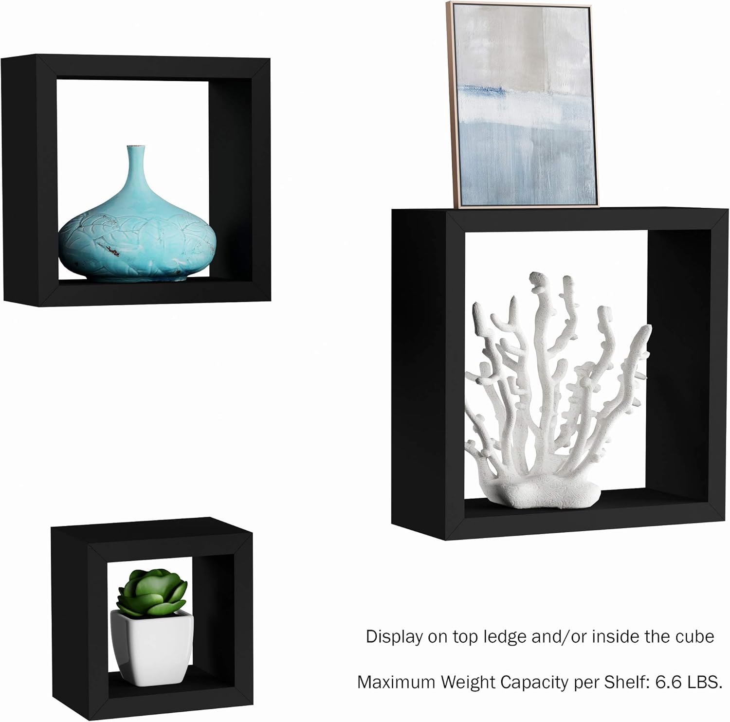 Floating Shelves Cube Wall Shelf Set with Hidden Brackets Black