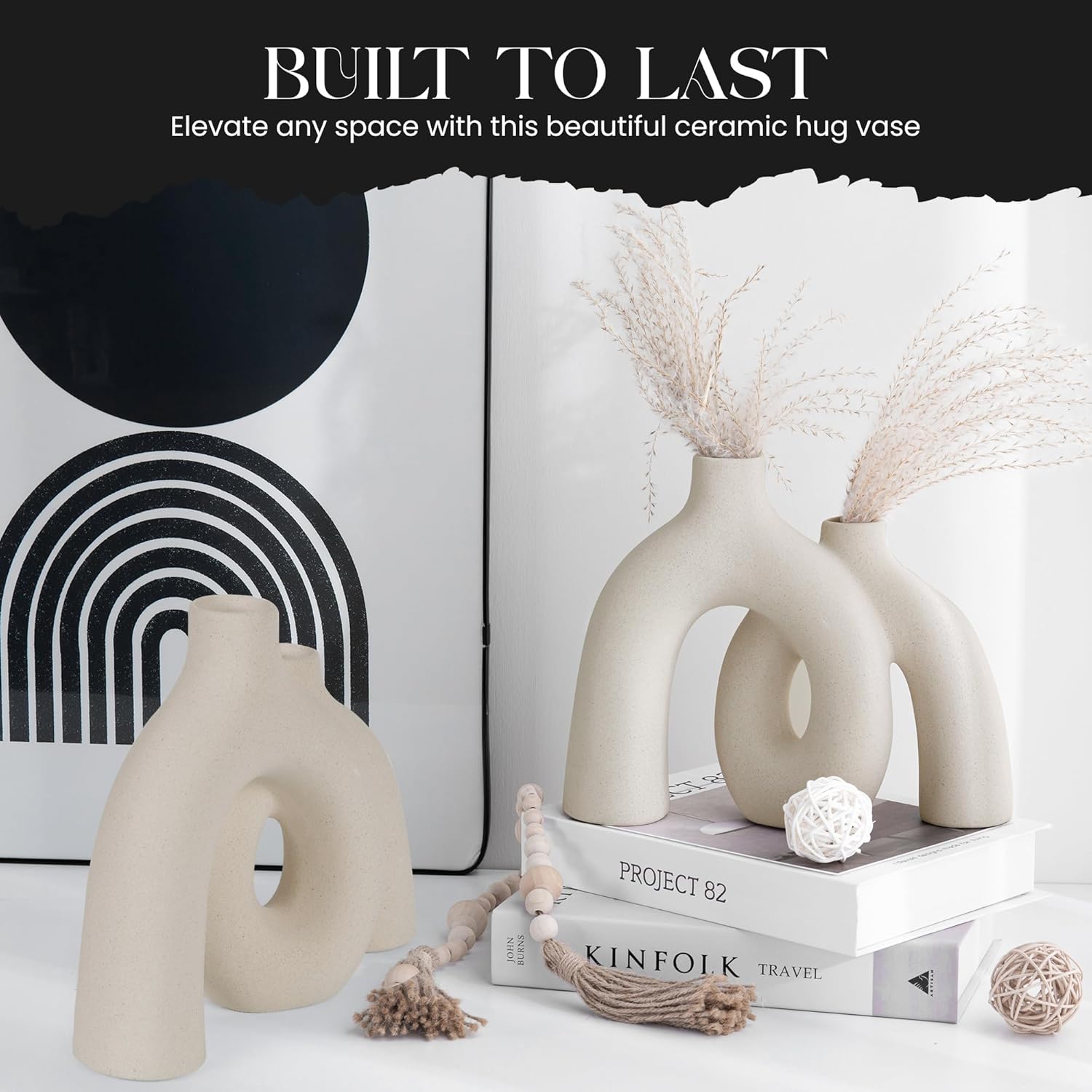 Ceramic Hug Vase Modern Donut Style Decor for Home