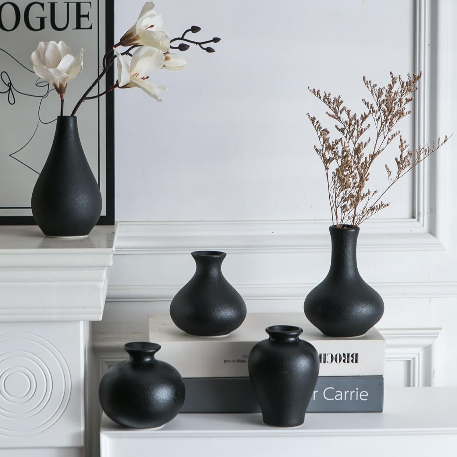 Tanvecle Small Black Ceramic Vase Set of 5