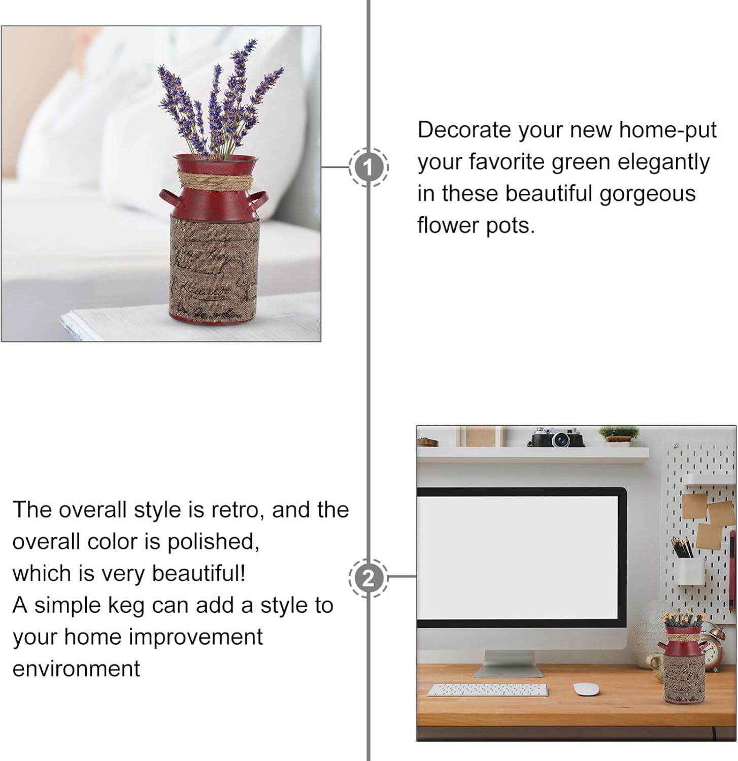 Cabilock Vintage Flower Bucket Rustic Metal Vase Decor