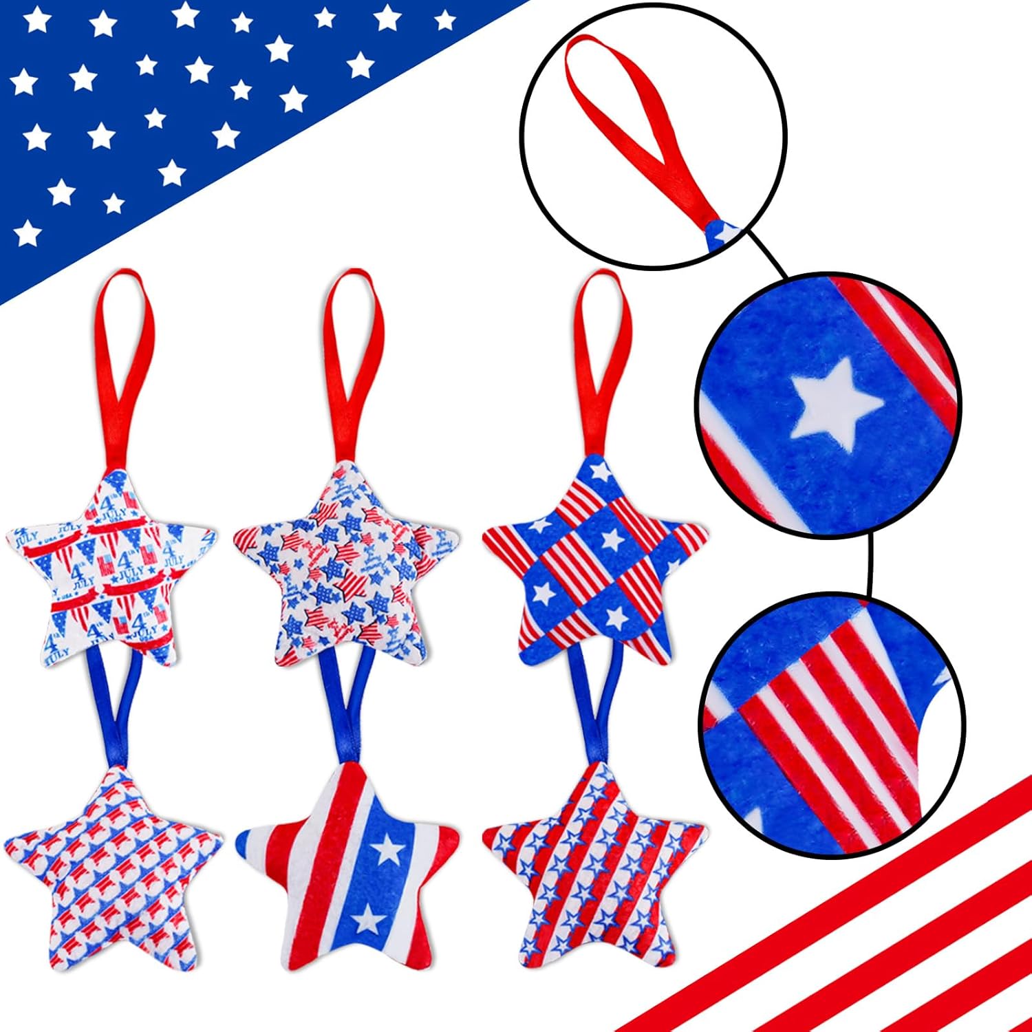 4th of July Felt Stars Hanging Ornament Set of 12