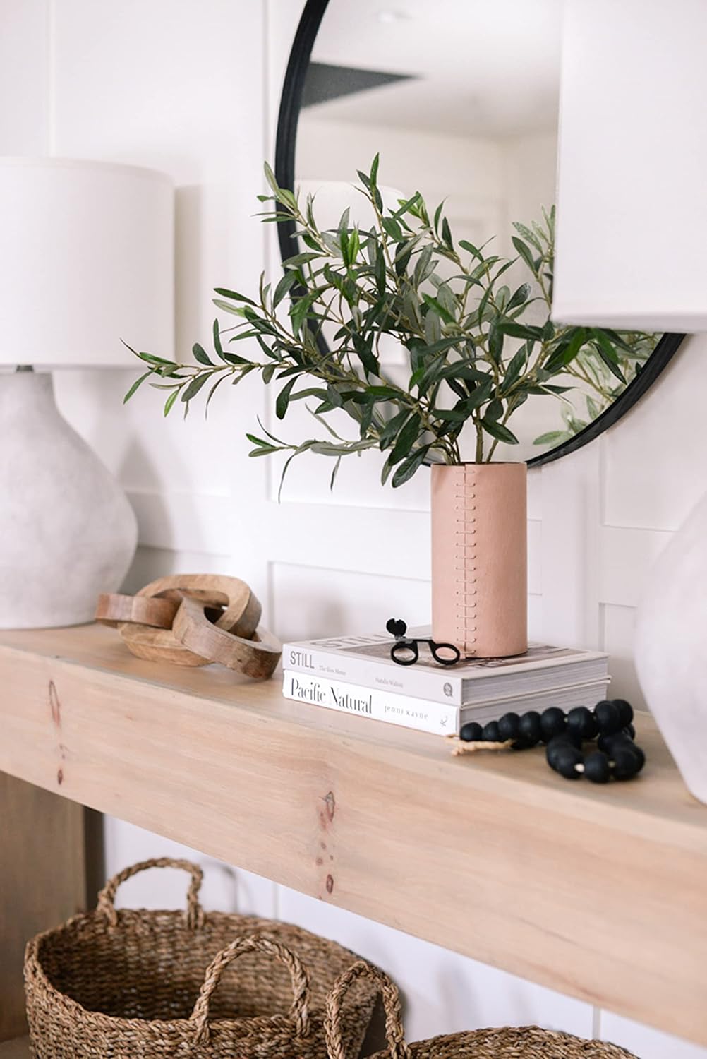 Wrapped Genuine Leather Vase - Boho Style 8 Inch