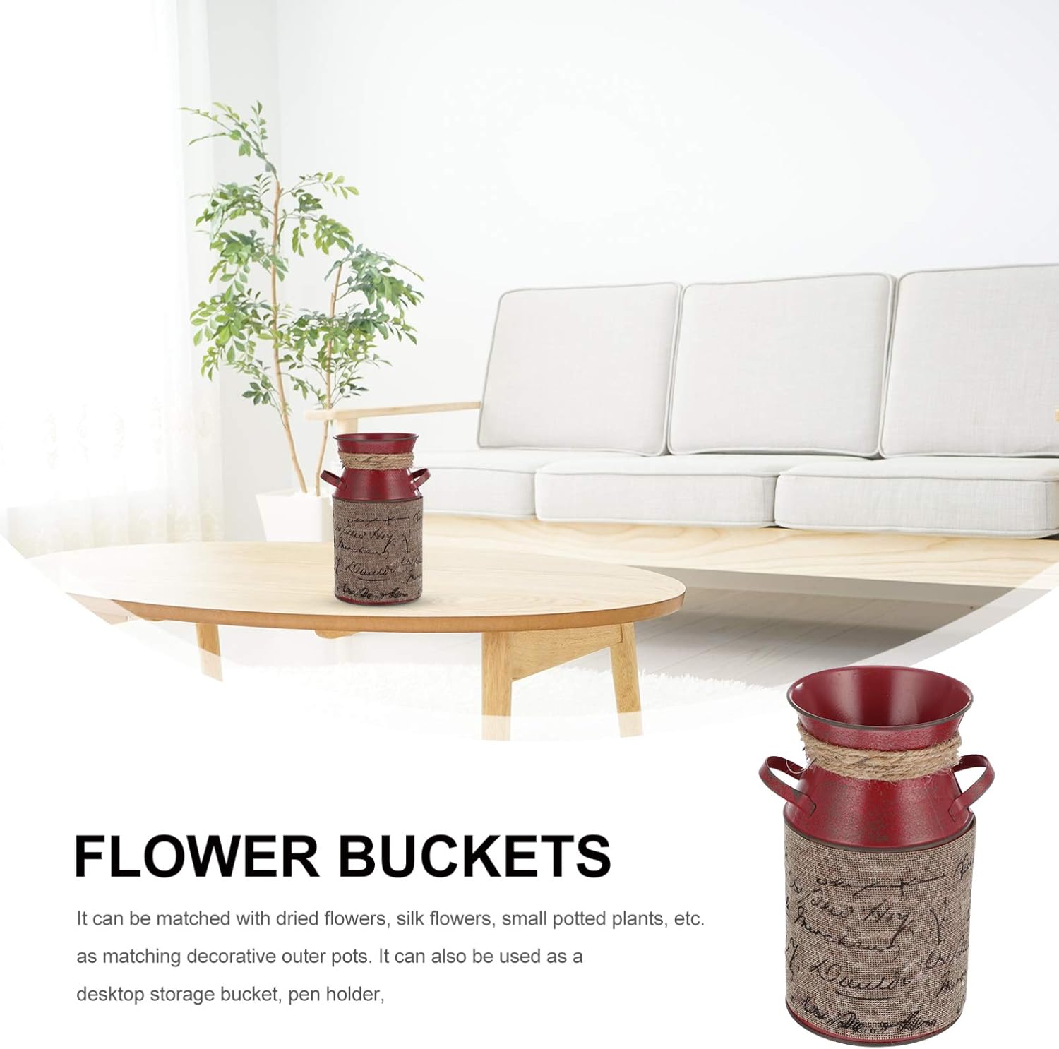 Cabilock Vintage Flower Bucket Rustic Metal Vase Decor