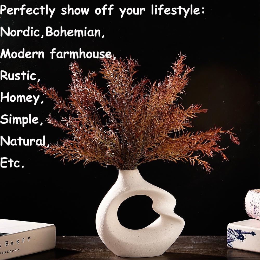 Modern White Ceramic Vase Set of 2 for Home Decor