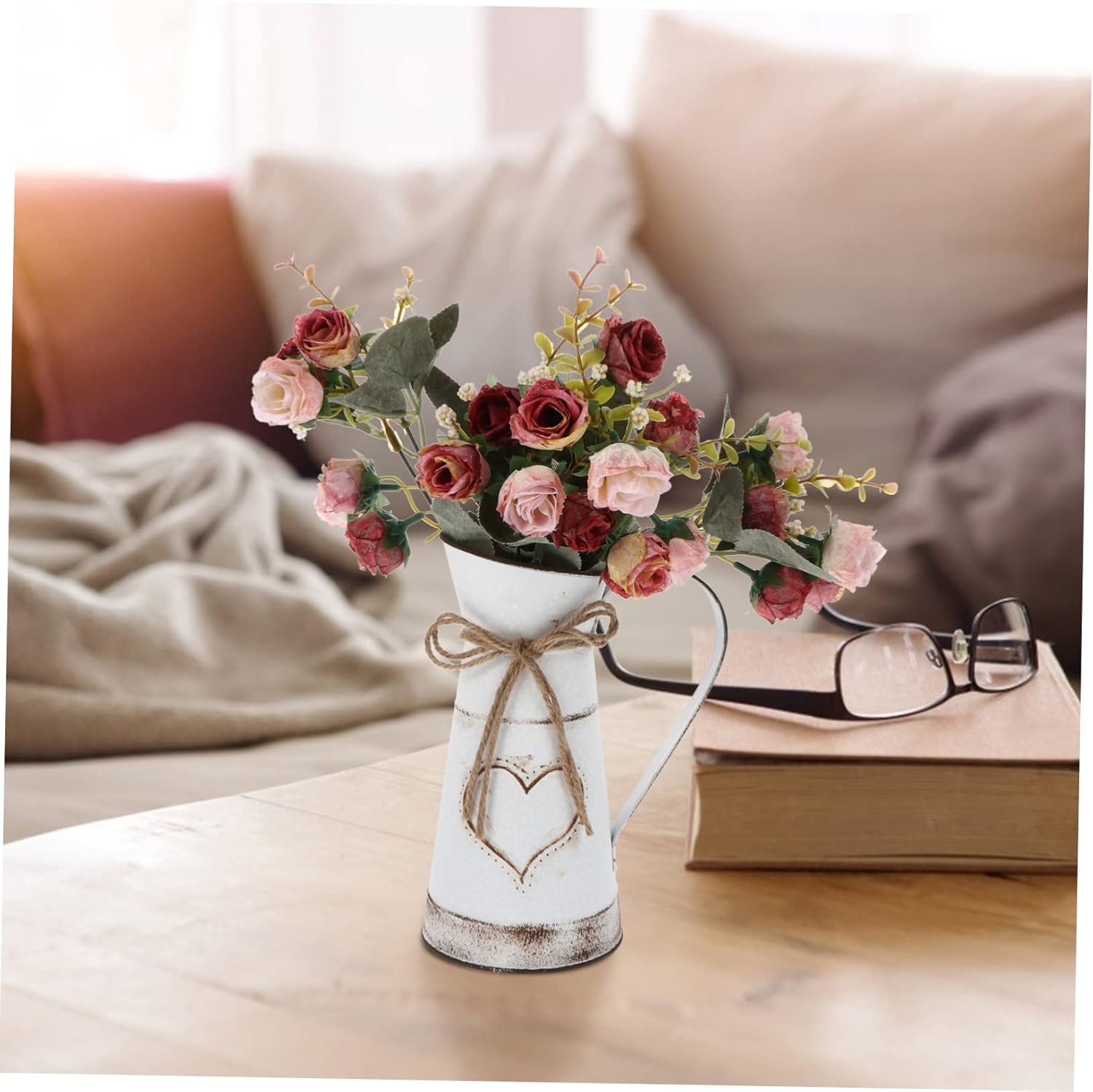 Heart Shaped Metal Vase Rustic Decorative Pitcher