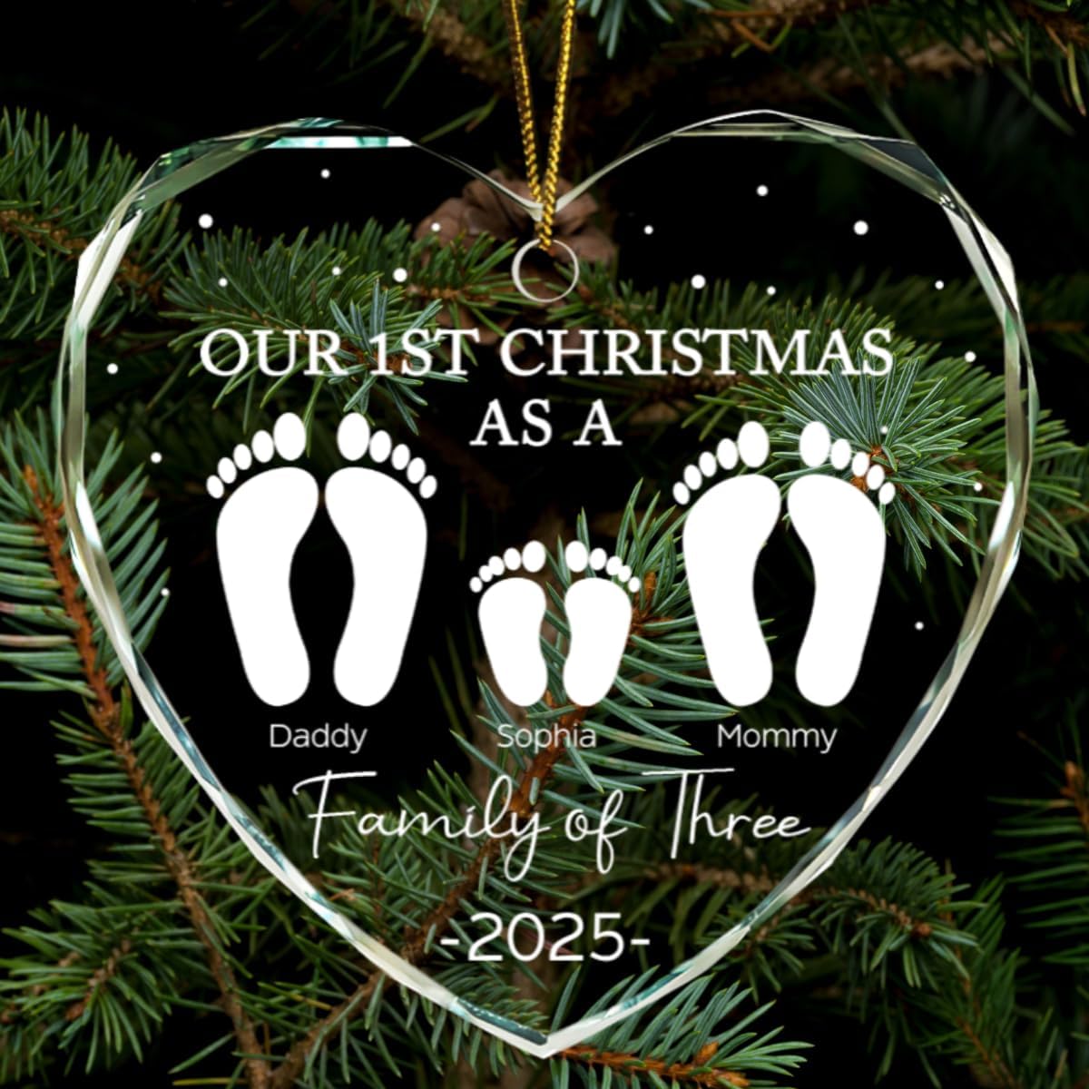 Our First Christmas Family of 4 Footprint Ornament