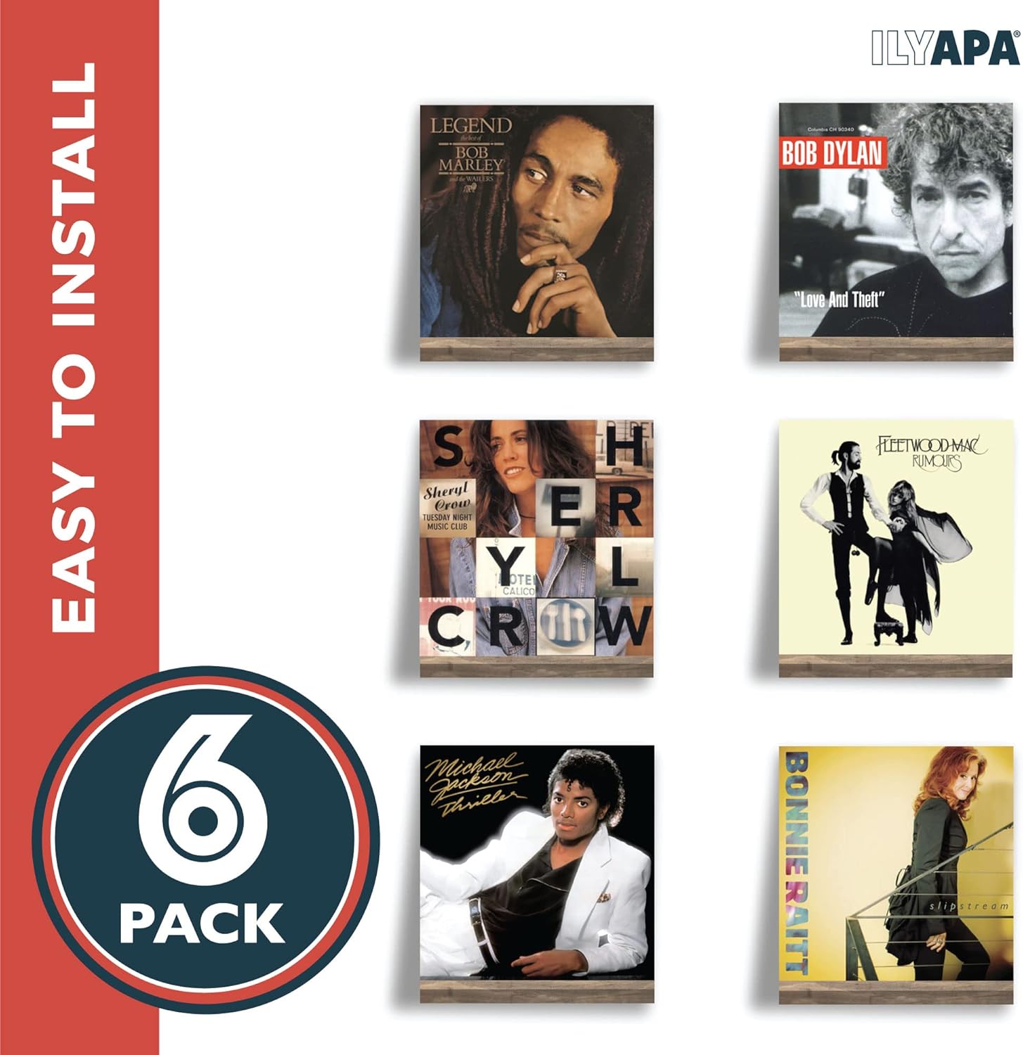 Ilyapa Wood Vinyl Record Shelves Wall Mount 6 Pack