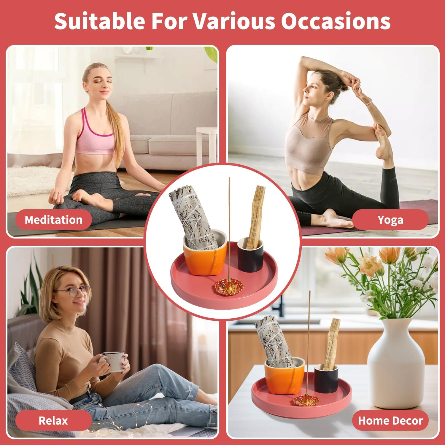 4 in 1 Ceramic Incense Holder for Yoga and Meditation