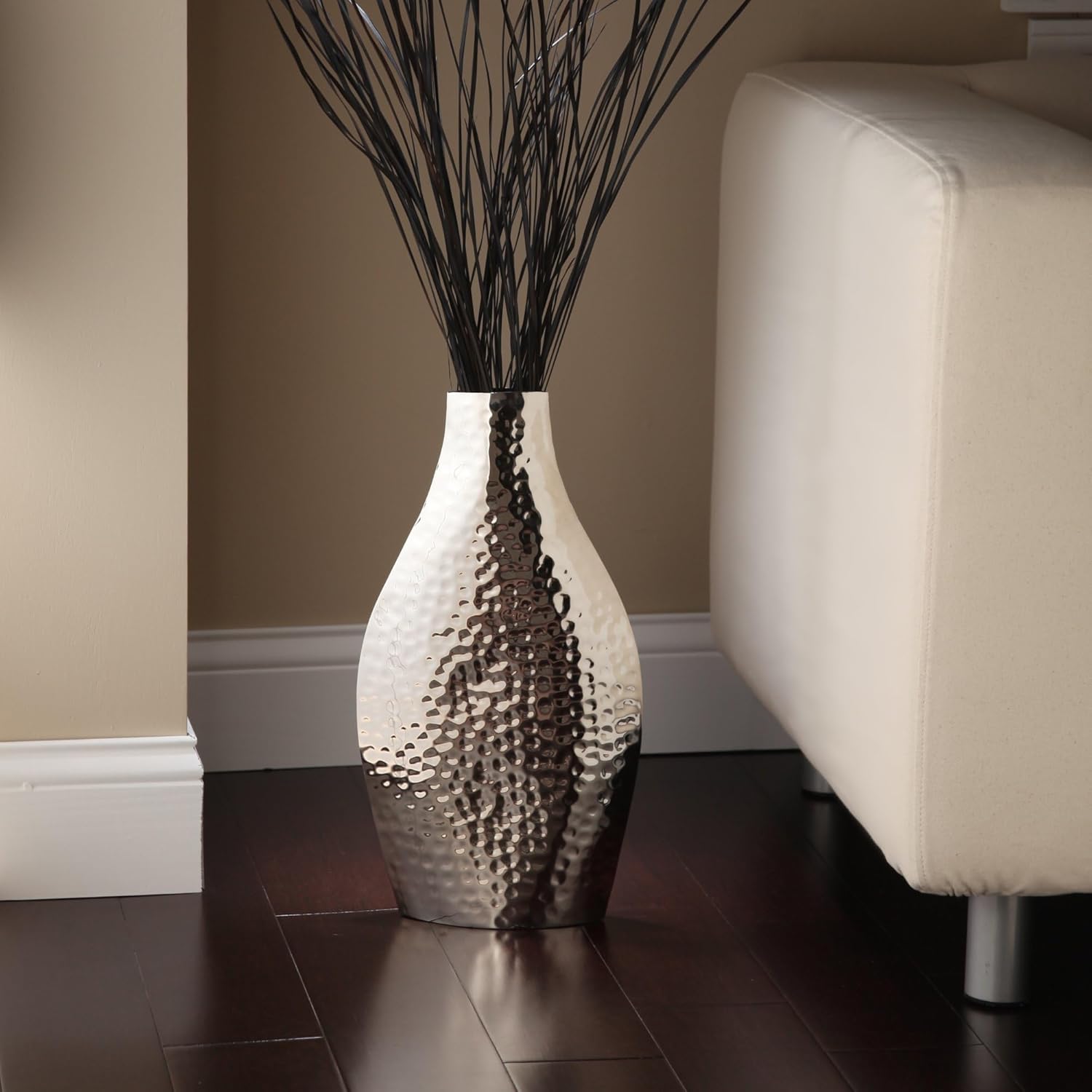 Hosley 17 Inch Tall Silver Metal Vase