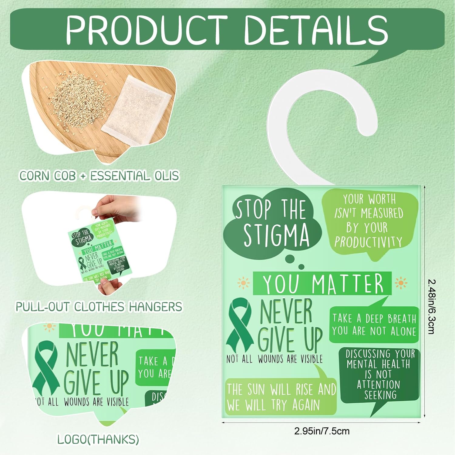 50 Pcs Mental Health Awareness Scent Sachets Green Ribbon Set