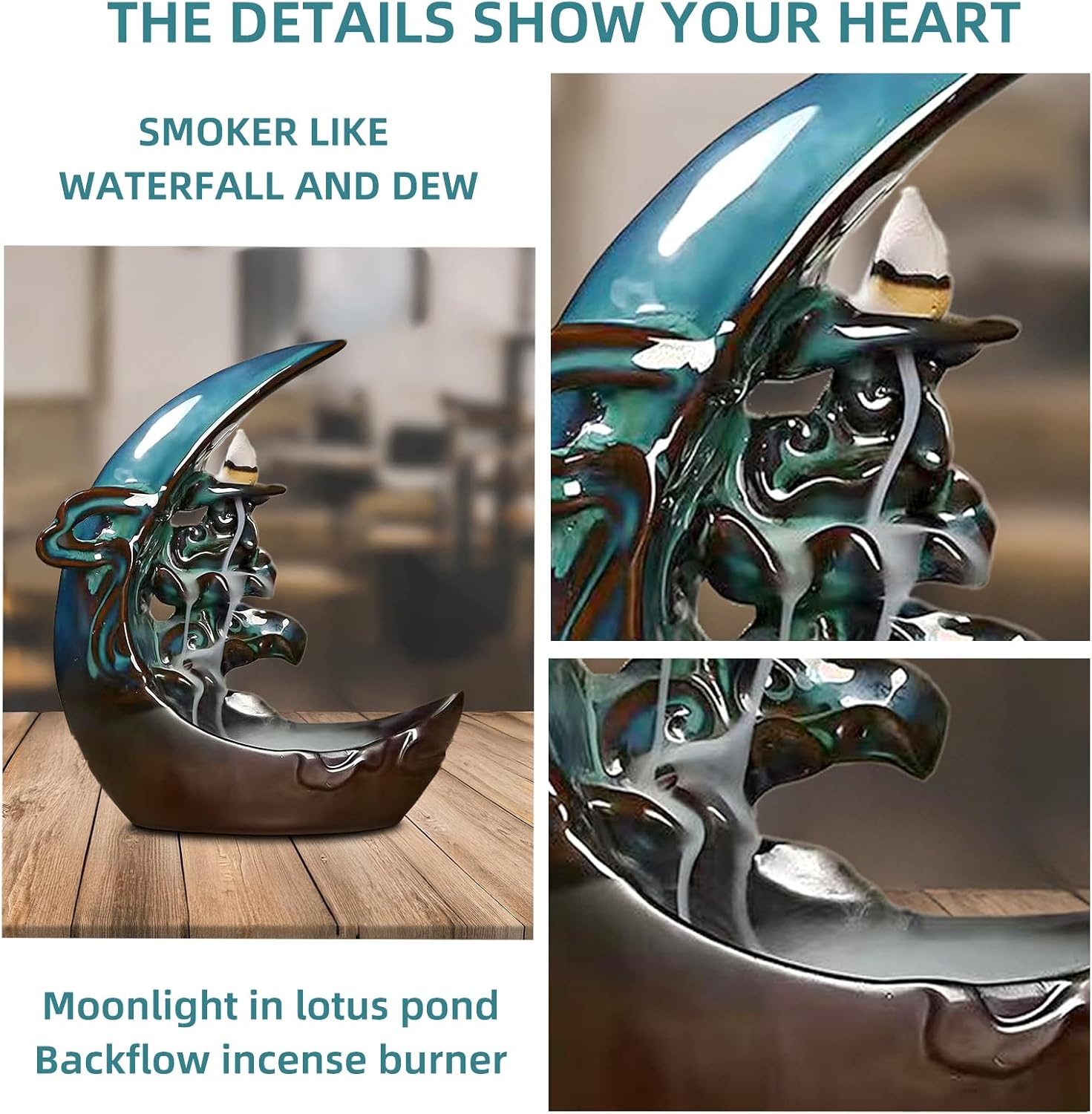 Moon Backflow Incense Holder with 60 Cones