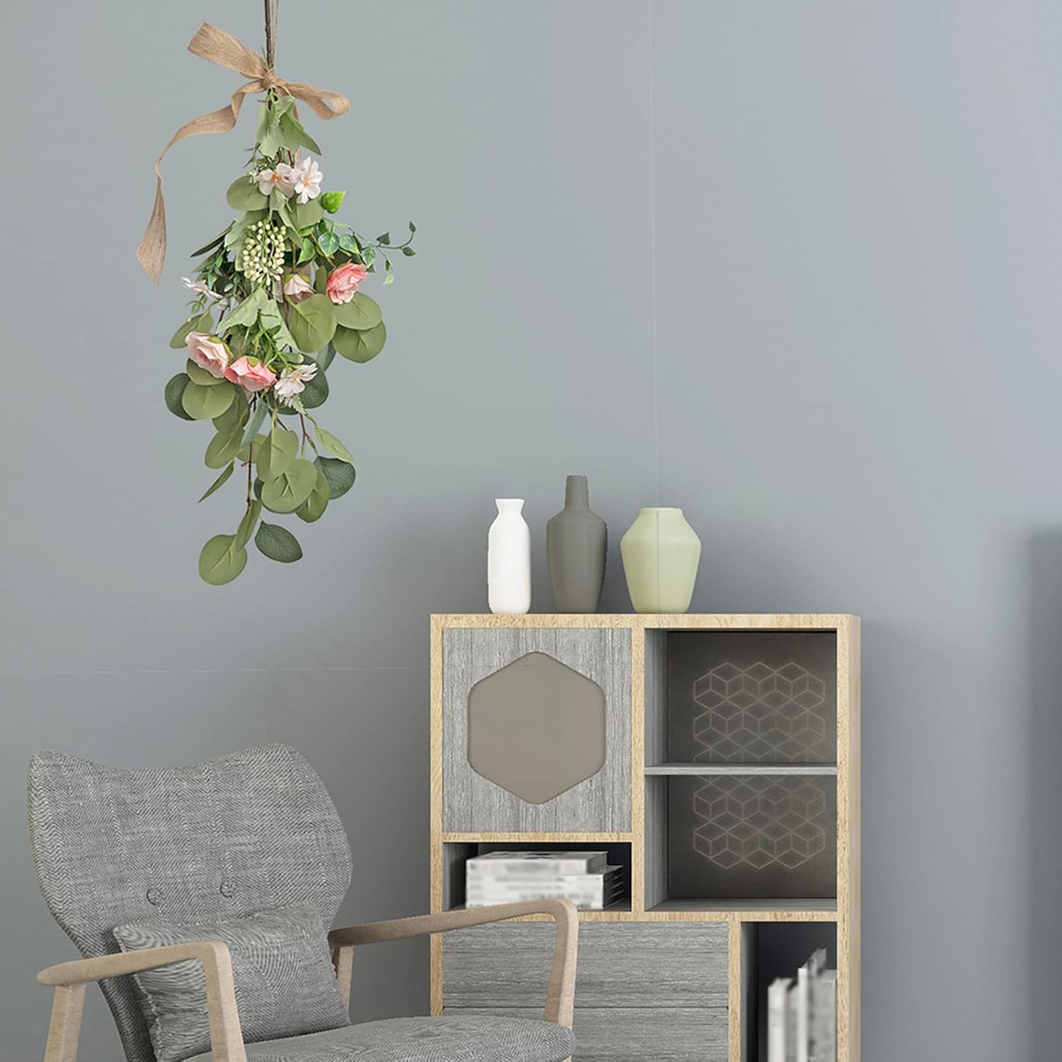 236 Inch Eucalyptus Swag with Flowers Wall Hanging Decor