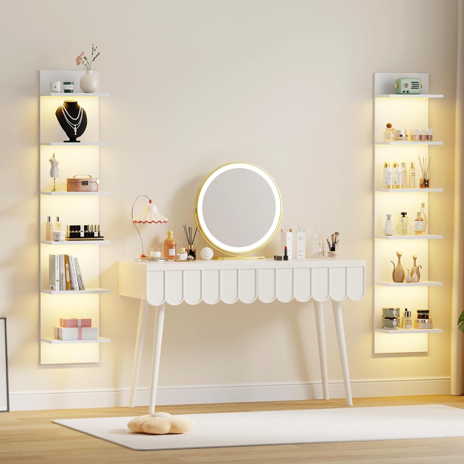 6 Tier Wall Shelf with LED Light White