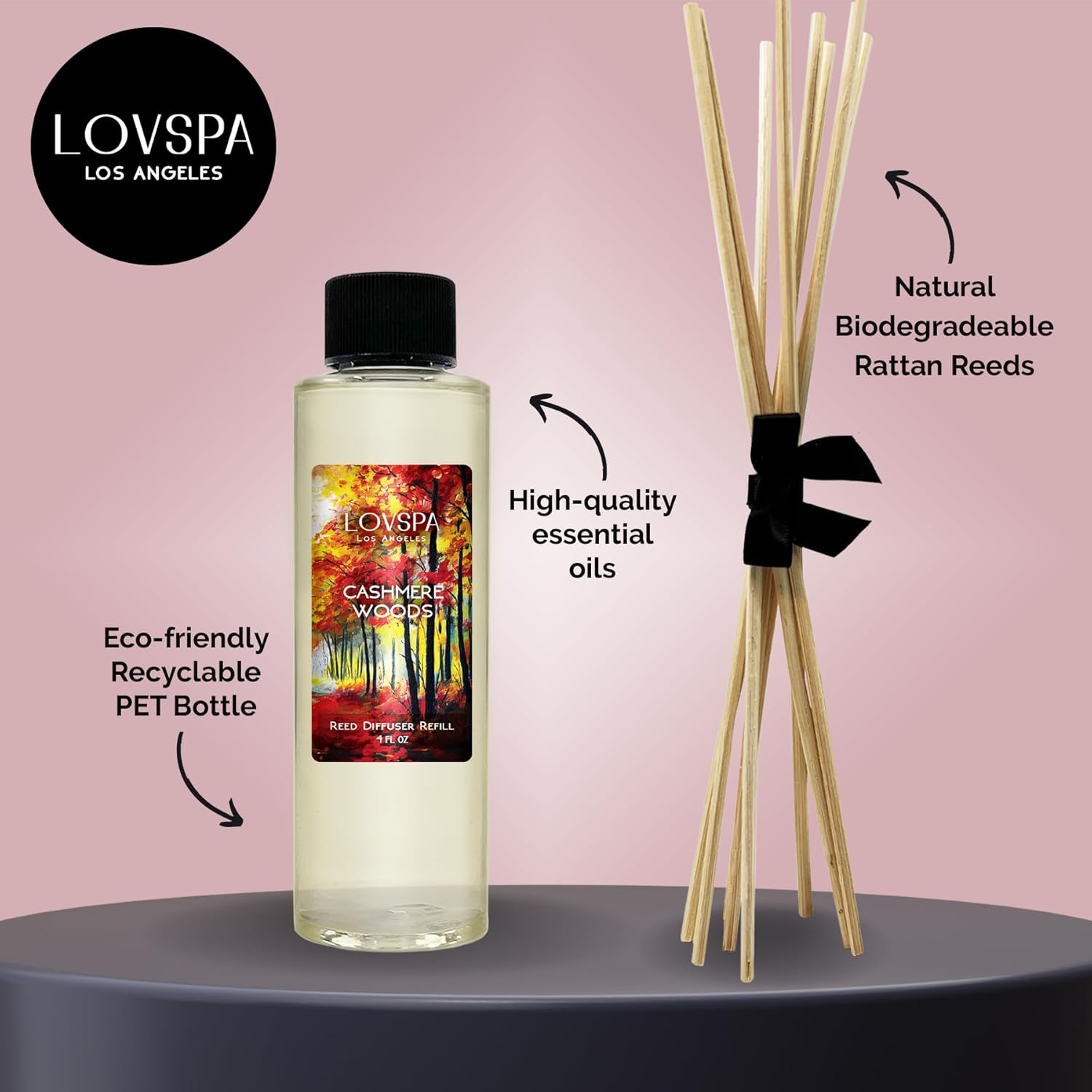 LOVSPA Cashmere Woods Reed Diffuser Oil Refill with Reeds 4 oz