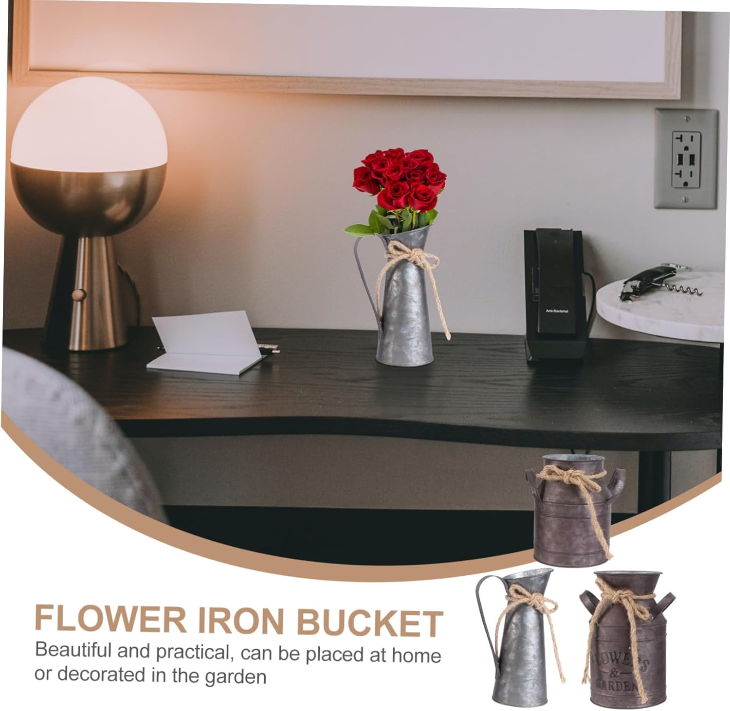3pcs Retro Iron Flower Bucket Vase Set
