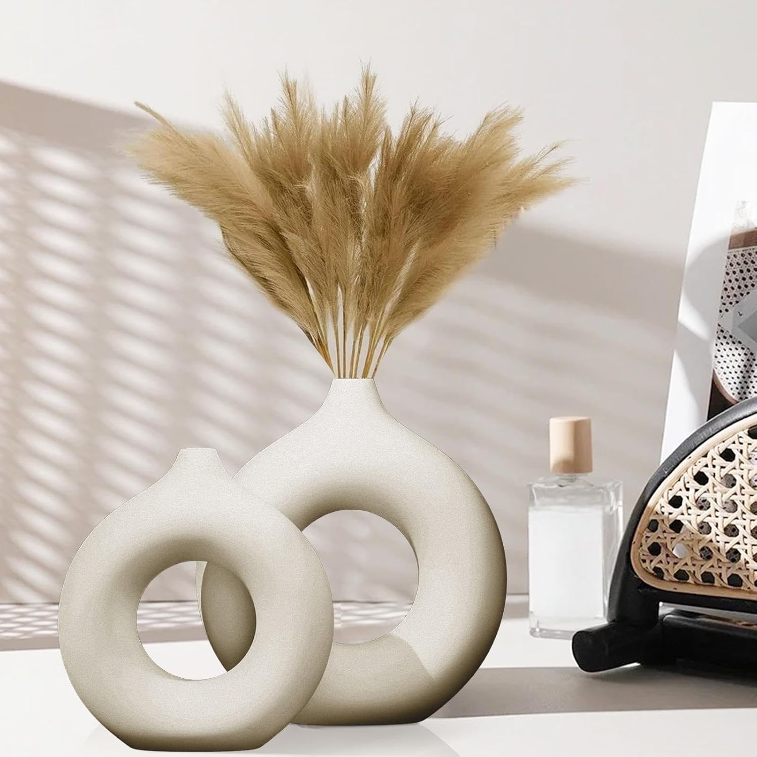 Matte White Donut Vase Set of 2 Modern Minimalist Decor