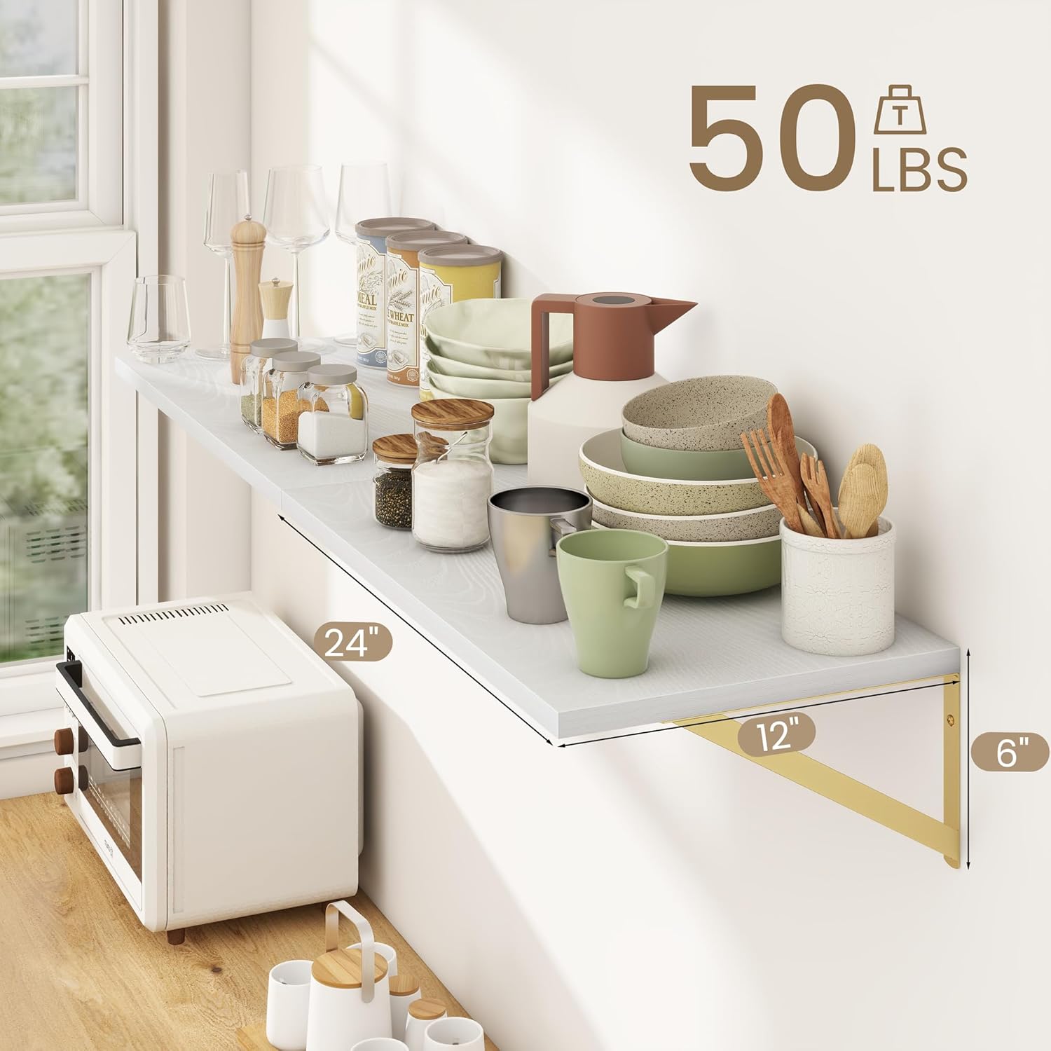 White Wood Deep Floating Shelves Set of 2