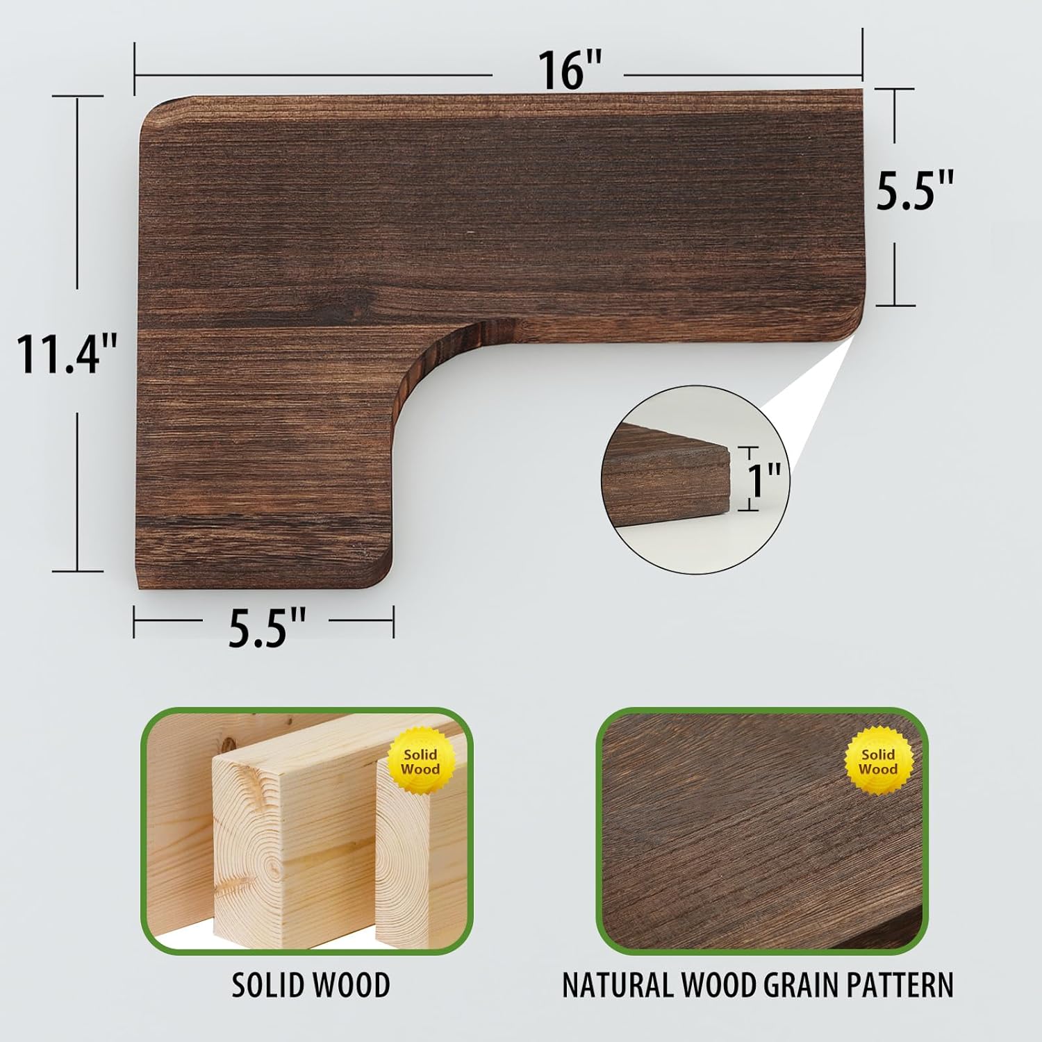 SAUMONIERES Corner Floating Shelves Set of 3 Rustic Brown Invisible Brackets