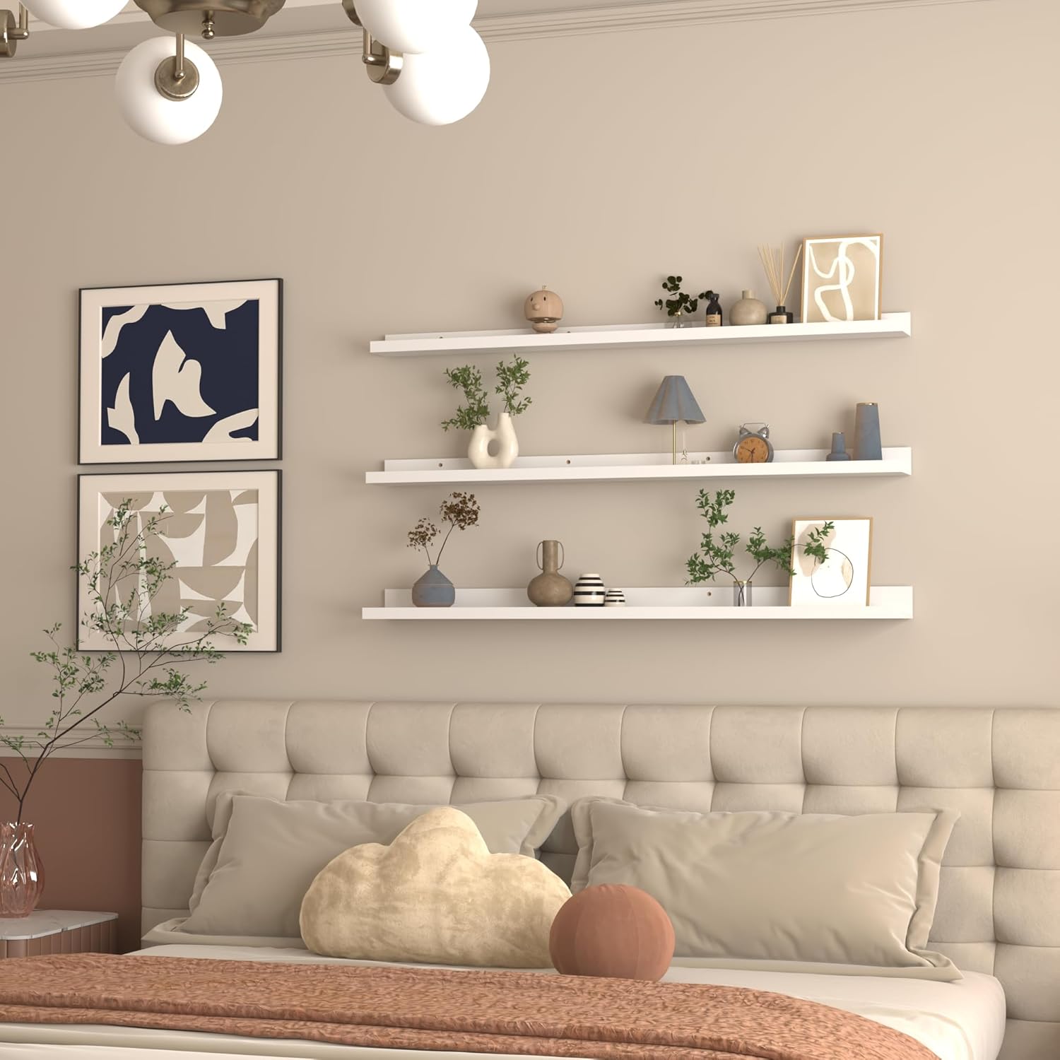 Giftgarden 47 Inch White Floating Shelves Set of 3