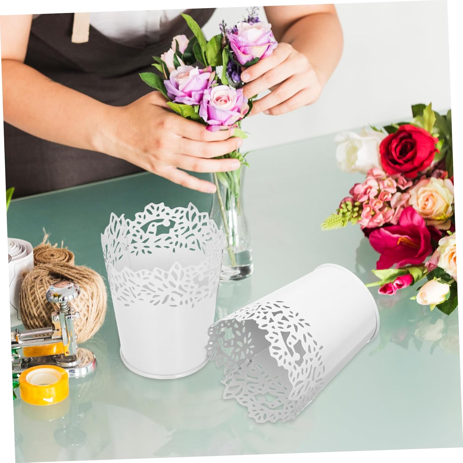 ABOOFAN White Hollow Iron Storage Buckets Set
