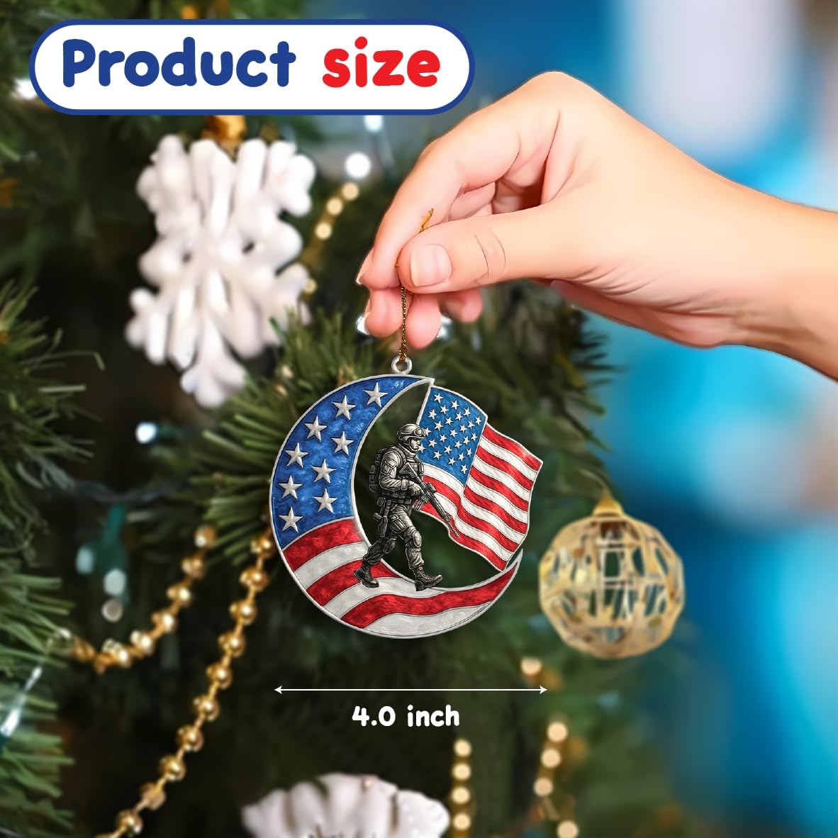 4-Inch Patriotic Soldier Moon Acrylic Hanging Decoration
