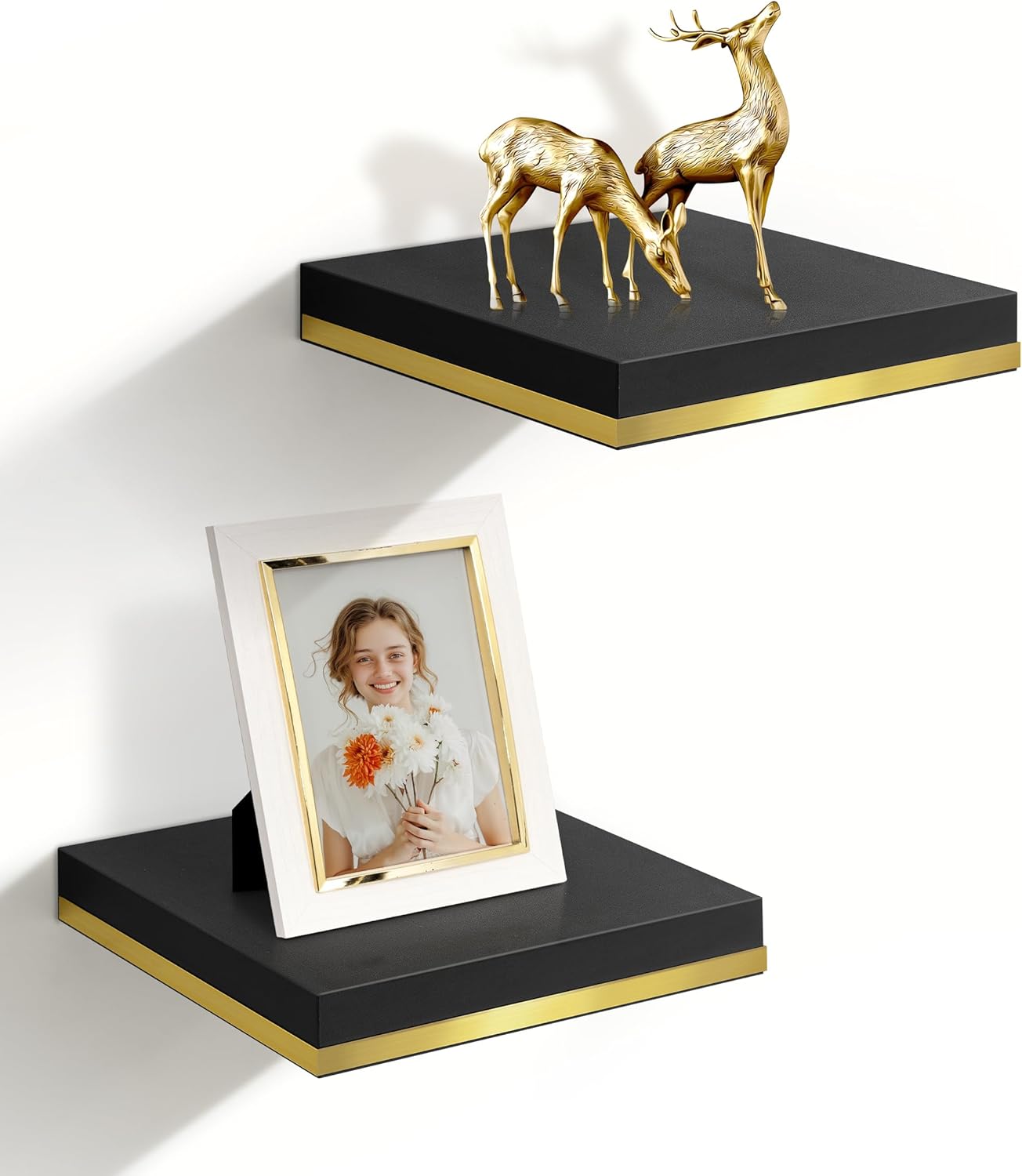 Modern Floating Shelves for Wall Square Black Cube Decor Set of 2