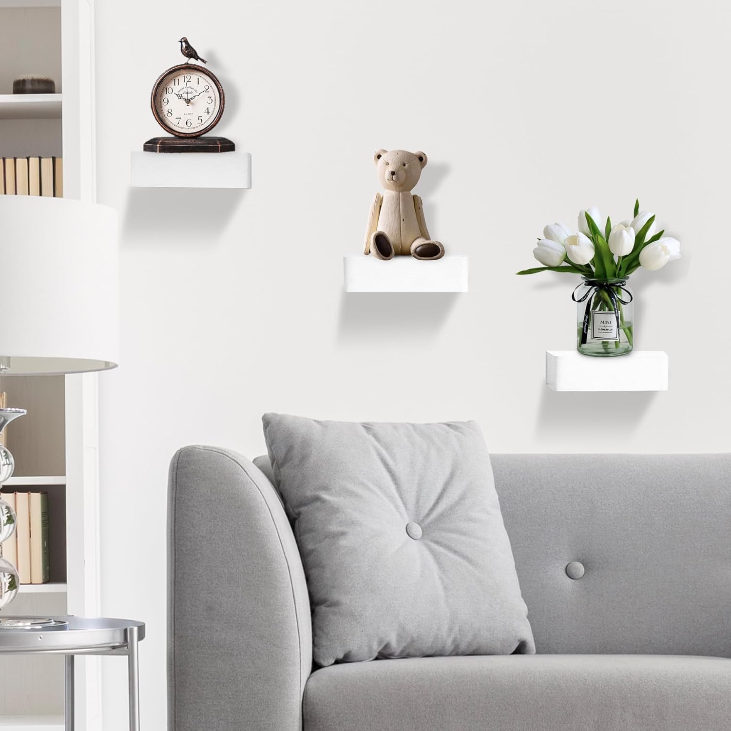 NIUBEST 3-Pack Floating Shelf 6 Inch Rustic White