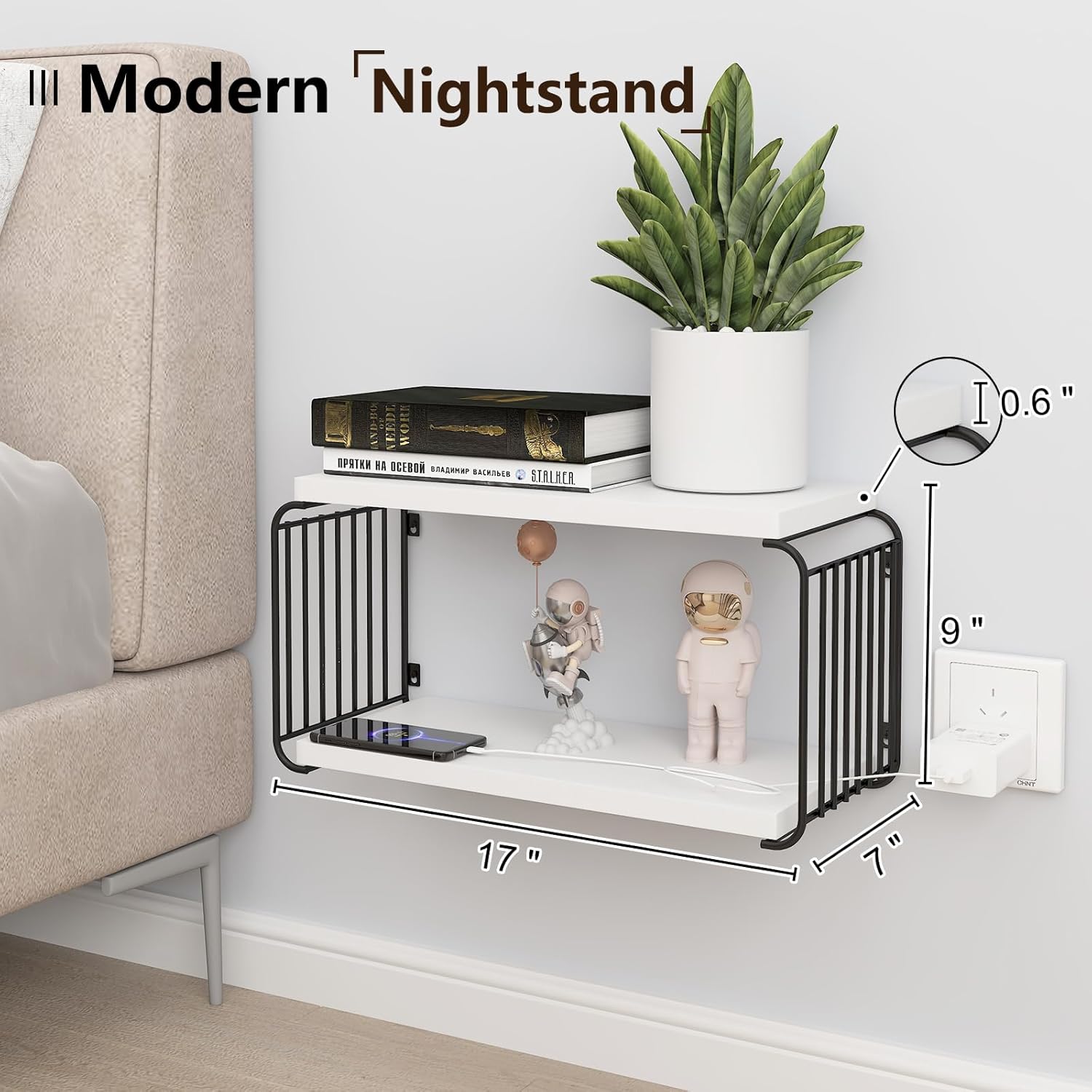 Modern Floating Nightstand Shelves for Bedroom and Living Room