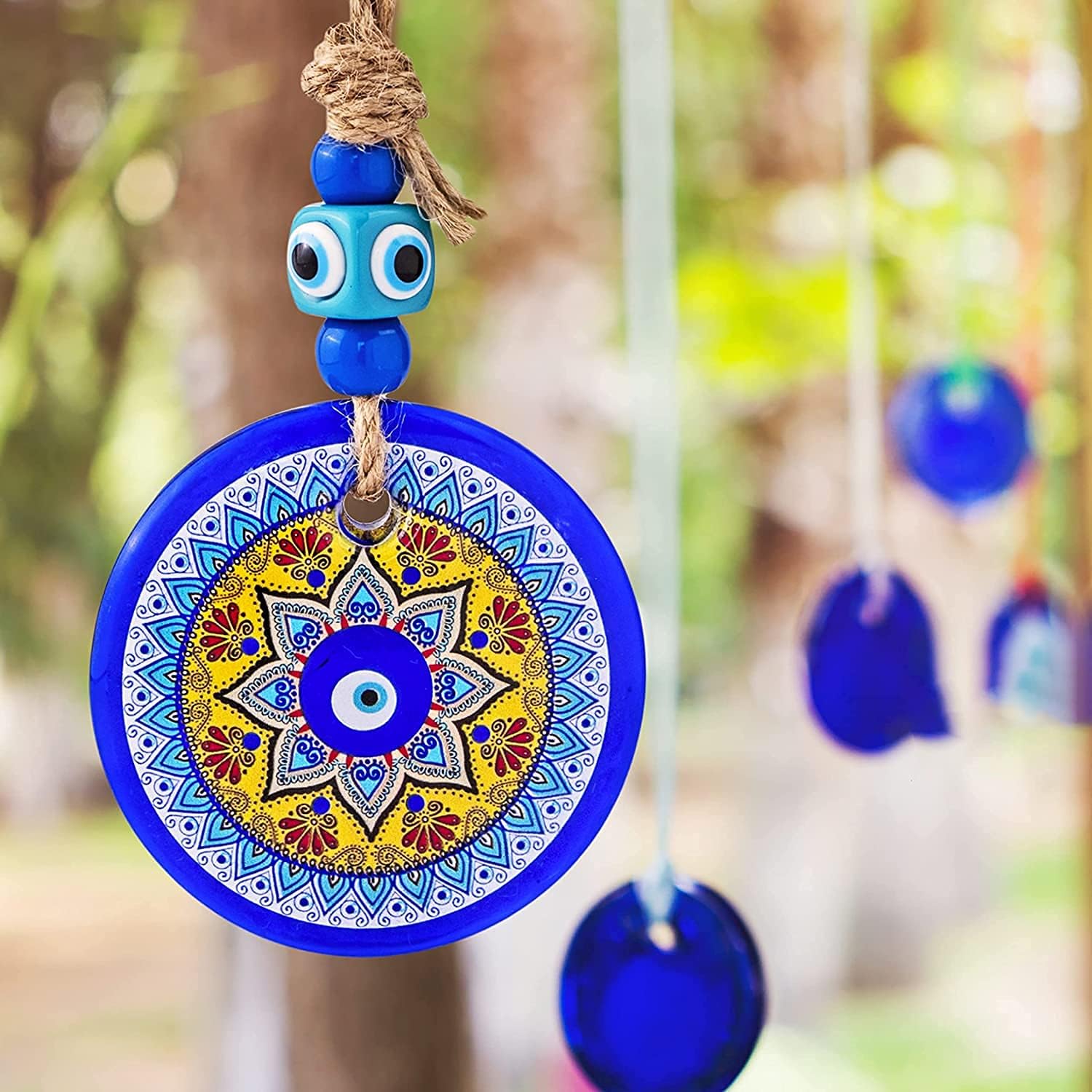 2pcs Blue Glass Evil Eye Wall Hanging Ornament