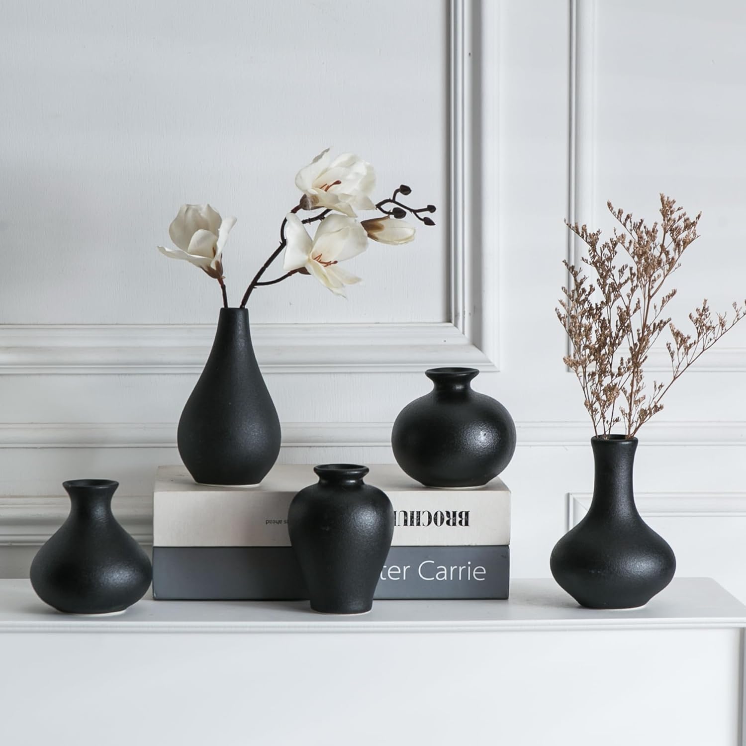 Tanvecle Small Black Ceramic Vase Set of 5