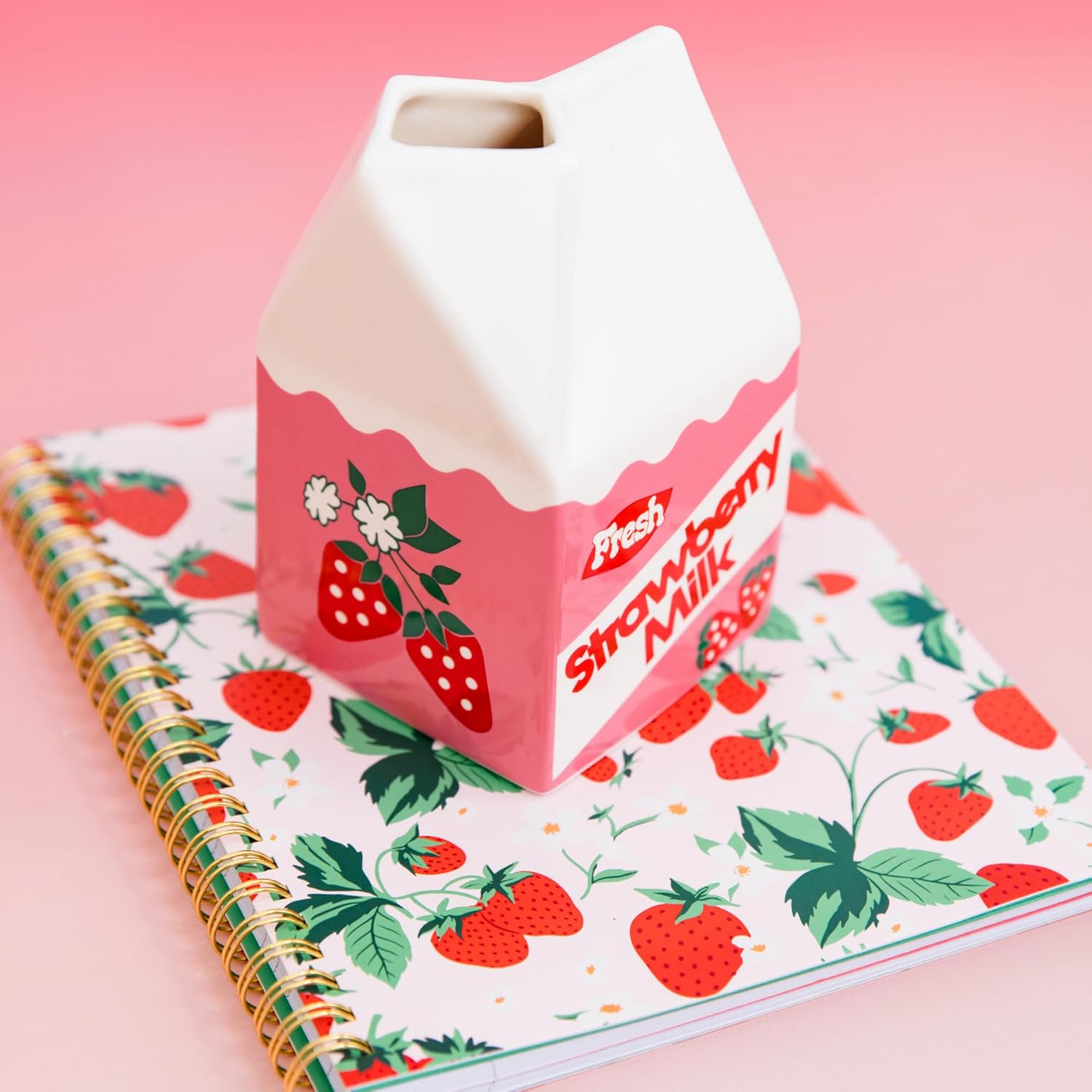 bando Vintage Carton Inspired Mini Ceramic Vase Strawberry Milk