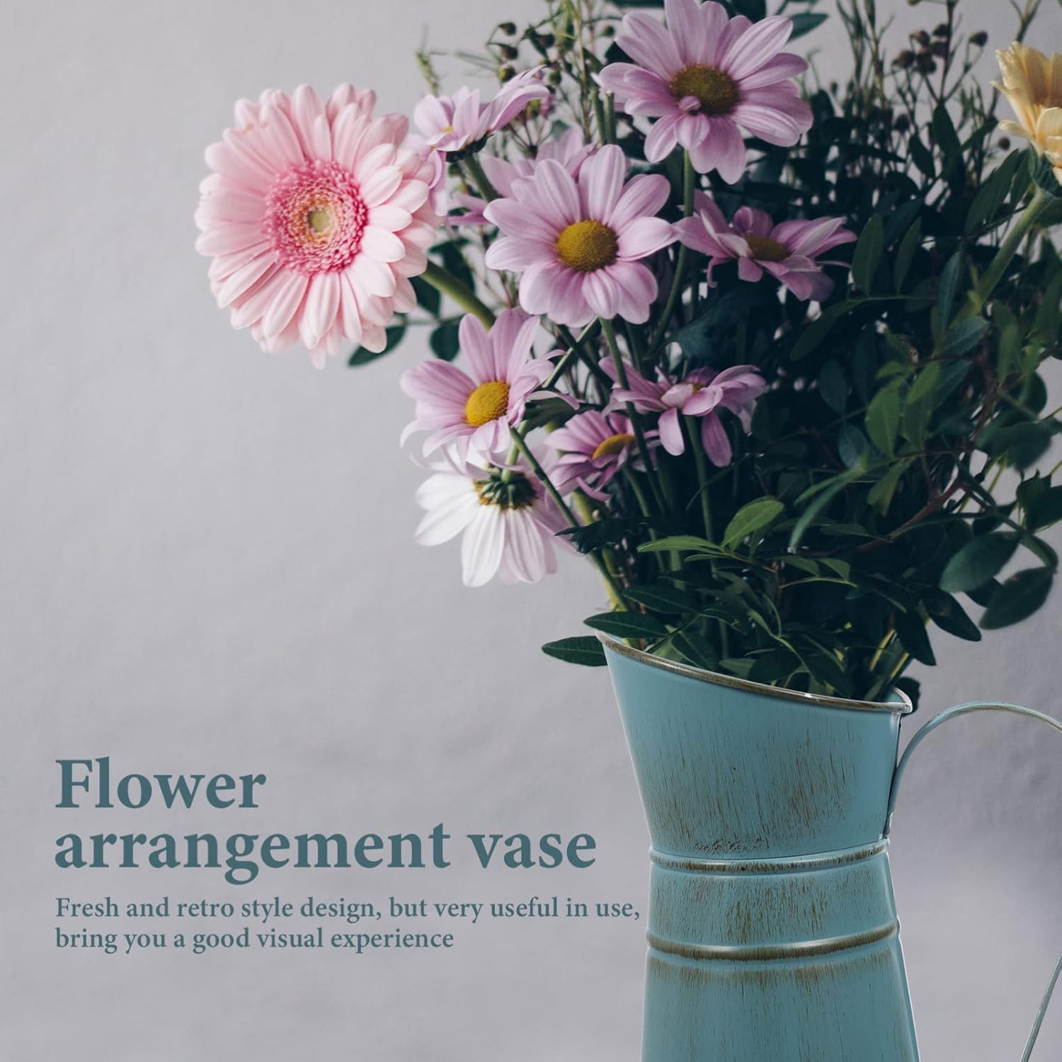 Vintage Blue Iron Pitcher Vase for Farmhouse Decor