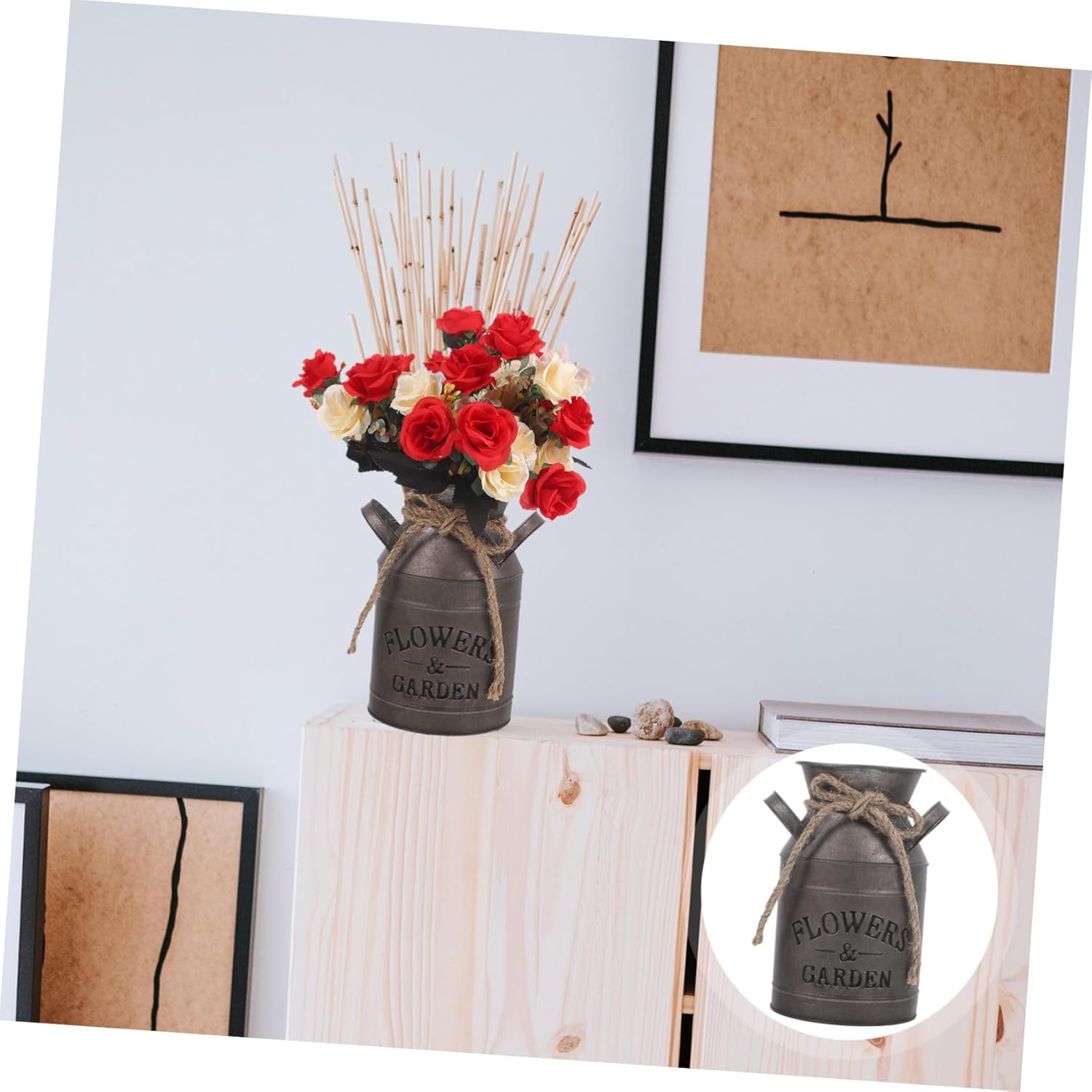 Vintage Galvanized Milk Can Decor Rustic Flower Pot