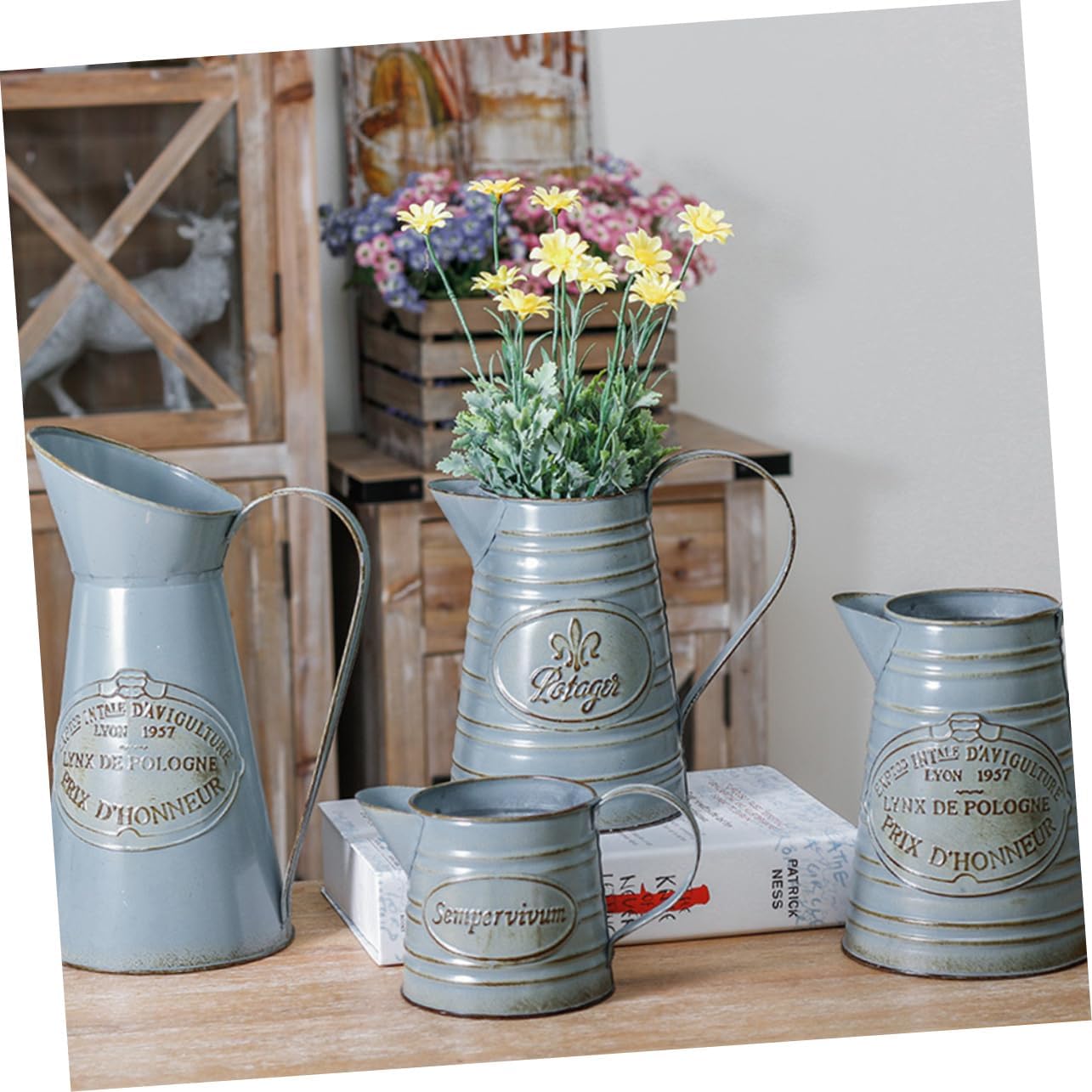 Antique Iron Flowerpot Decorative Vase for Home Office Bonsai Arrangement Vintage Design 2pcs Set