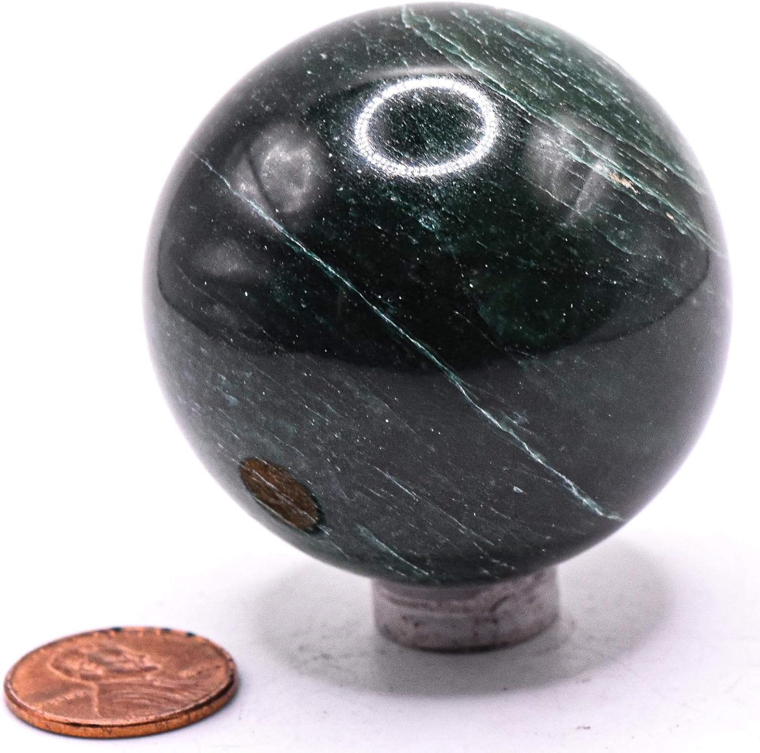 48mm Dark Green Jade Sphere with Stand - India Import