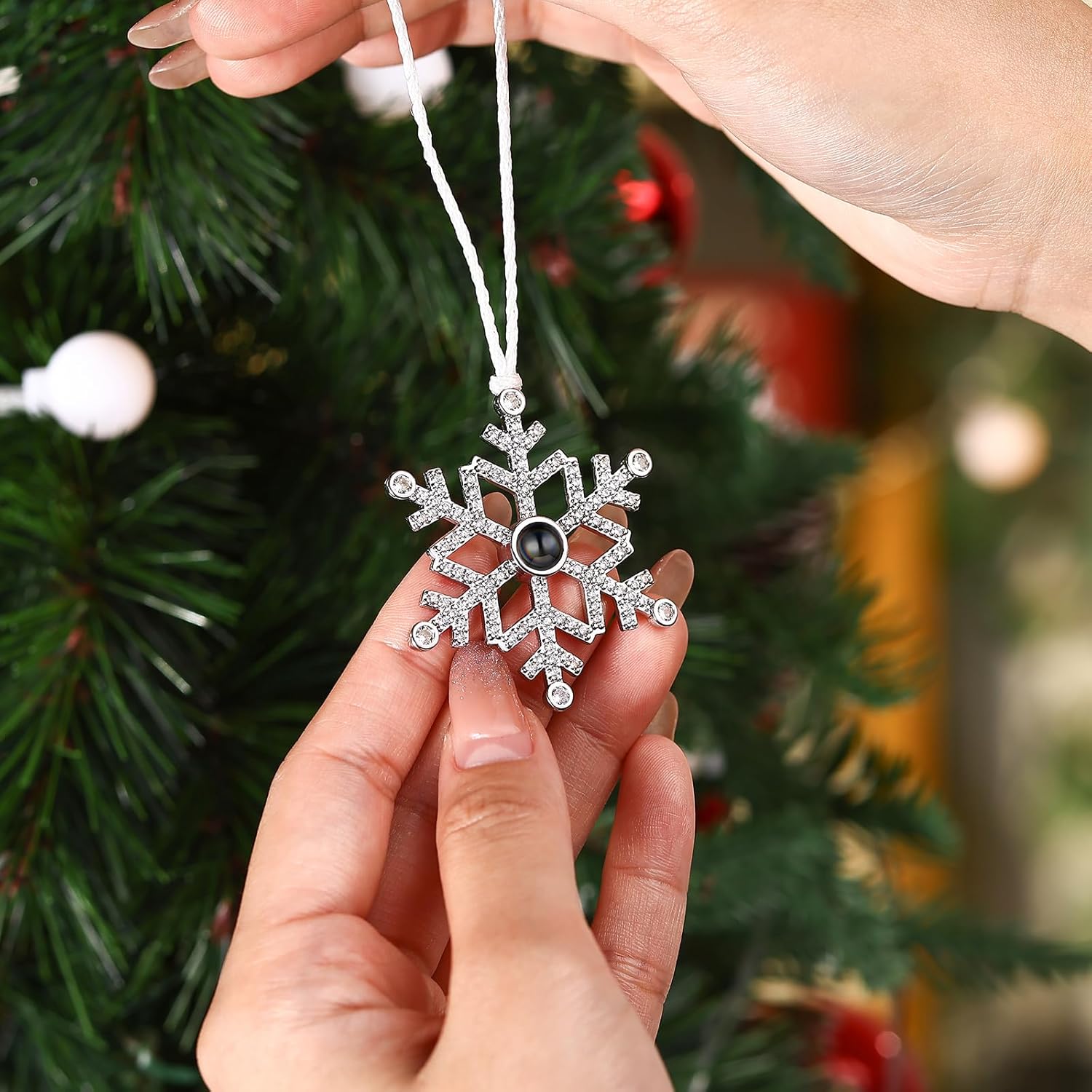 Personalized Christmas Photo Ornament with Custom Snowflake Design