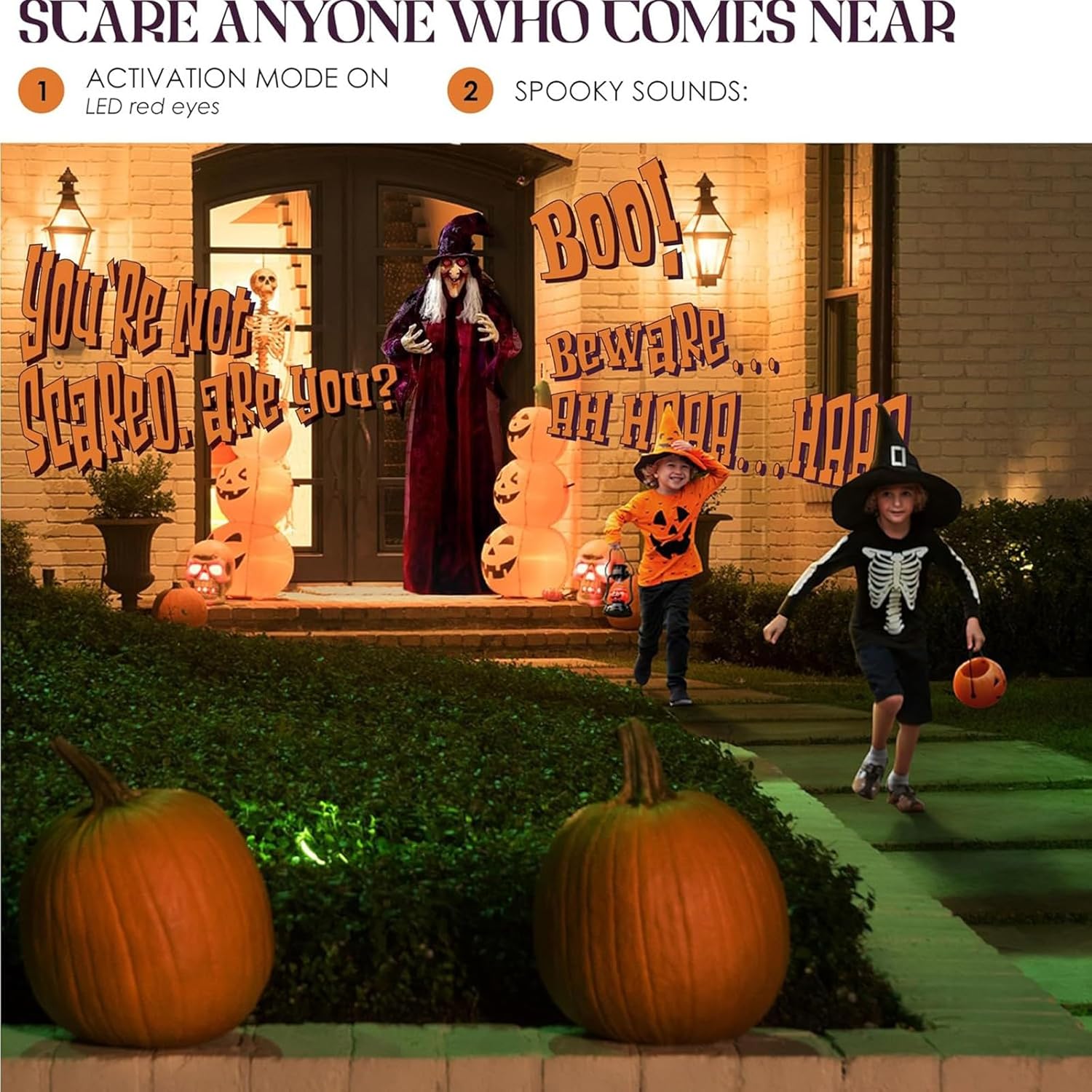 Giant 70 Inch Hanging Witch Halloween Decor with Lights and Sound