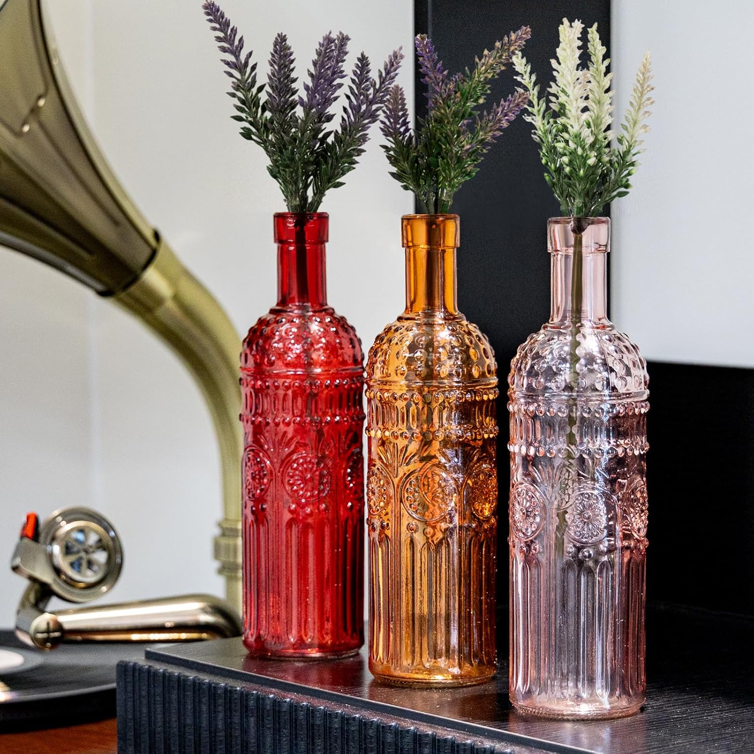 Vintage Decorative Glass Vases Set of 3 with Cork Lid