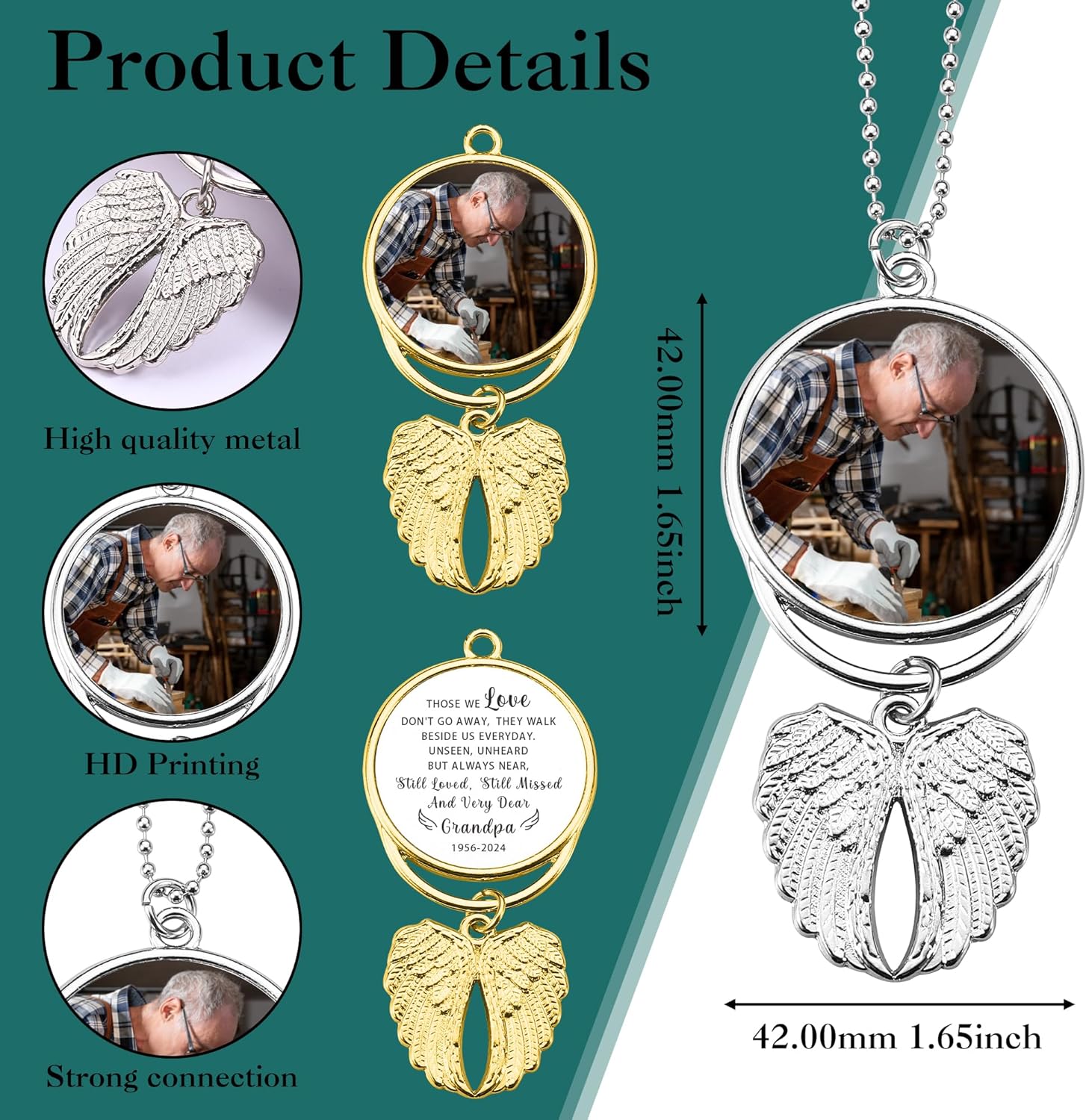 Personalized Photo Memorial Pendant with Angel Wings
