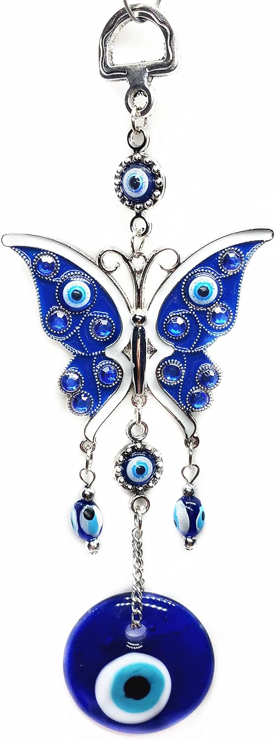 Turkish Blue Evil Eye with Butterfly Wall Hanging Amulet
