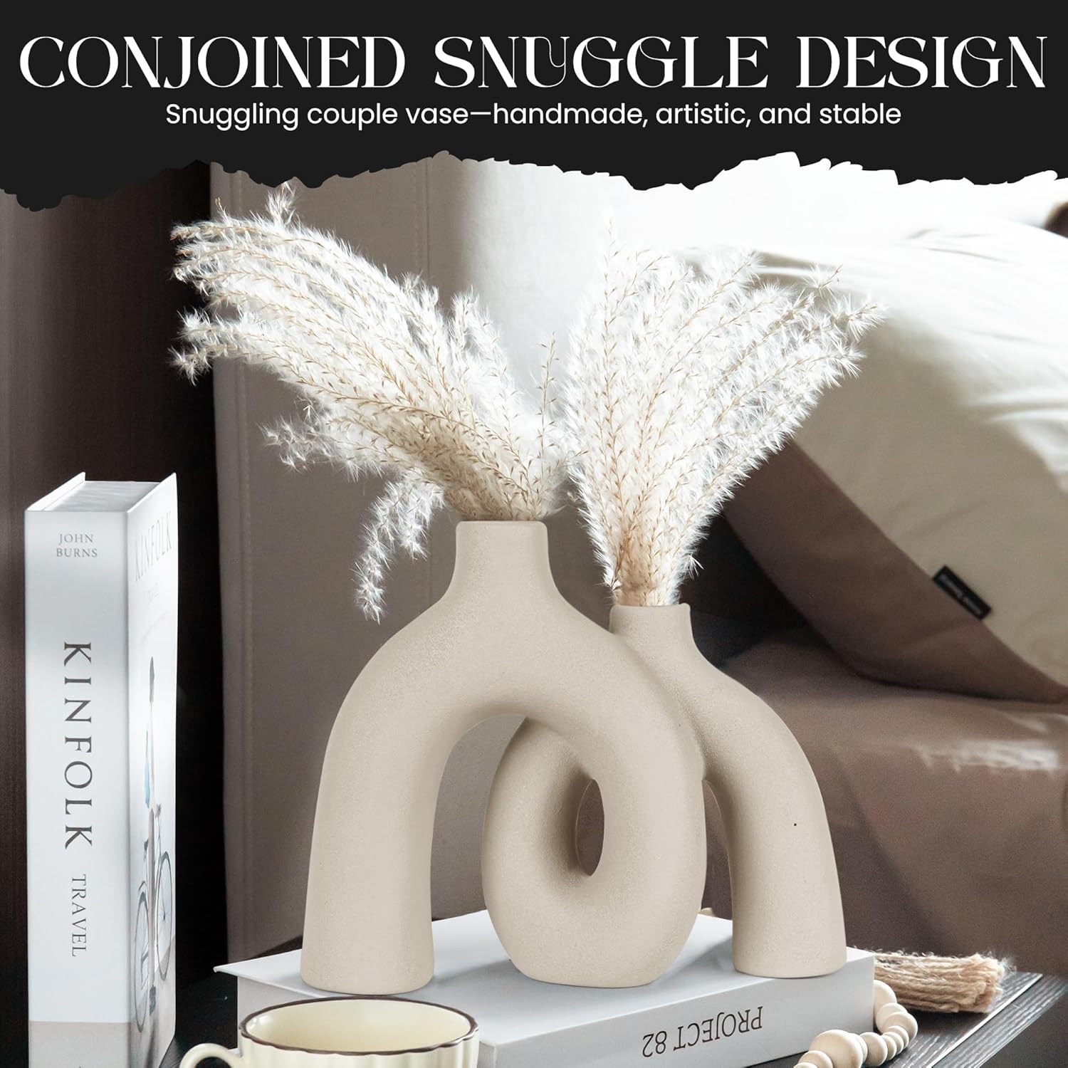 Ceramic Hug Vase Modern Donut Style Decor for Home