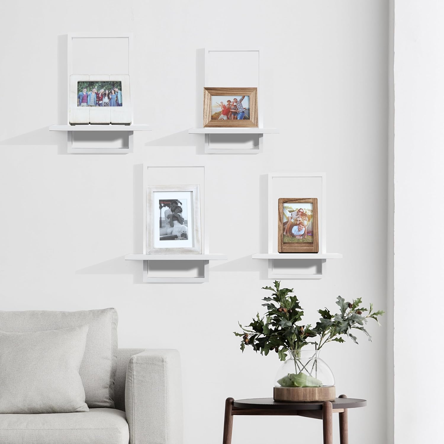 PHOENANCEE Square Floating Shelf Set of 2 Solid Wood White