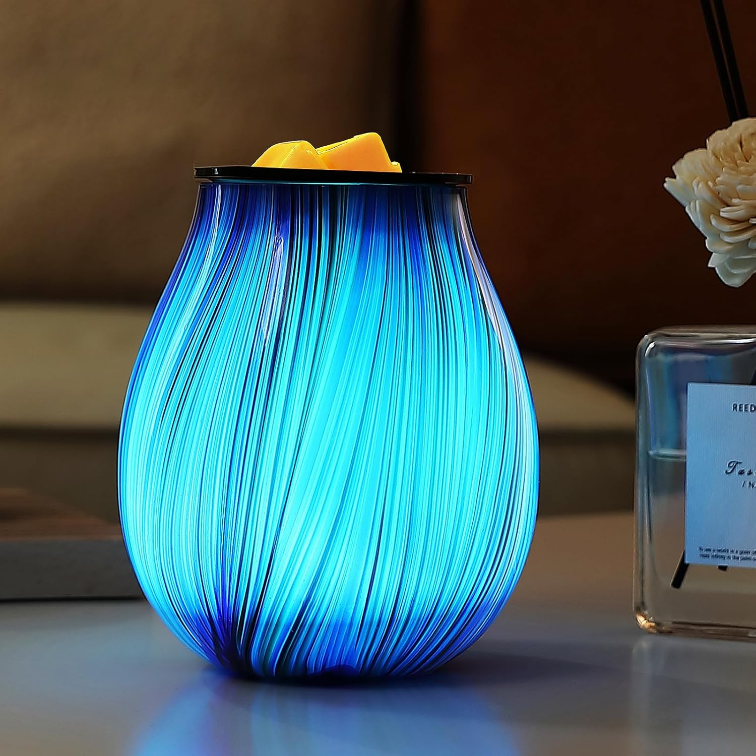 Inrorans Electric Wax Melt Burner with Timer and 7 LED Color Changing Art Glass Night Light