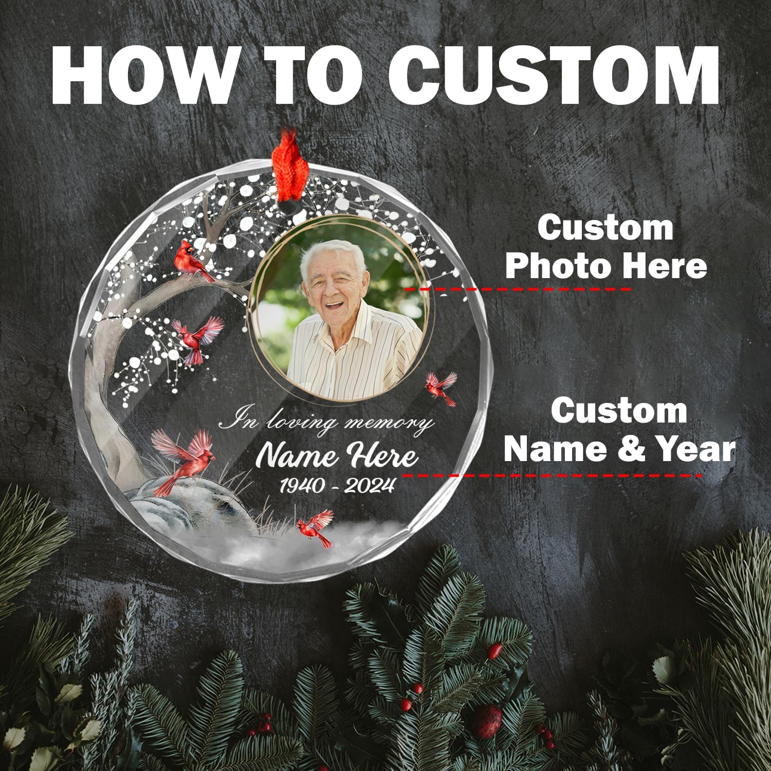 Personalized Crystal Ornament with Photo for Lost Loved One