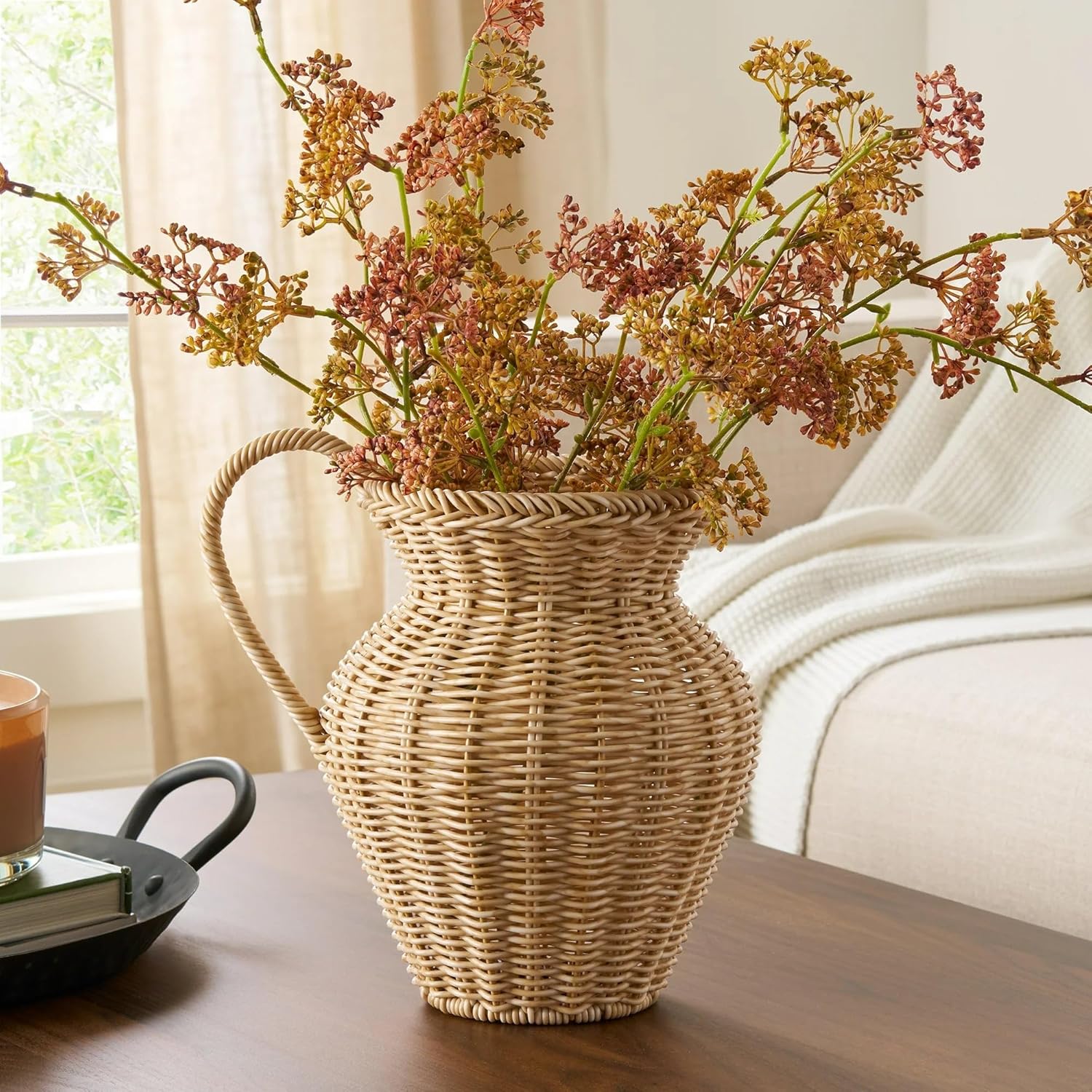 Faux Wood Rattan Vase 9 - Rustic Decorative Woven Pitcher Style