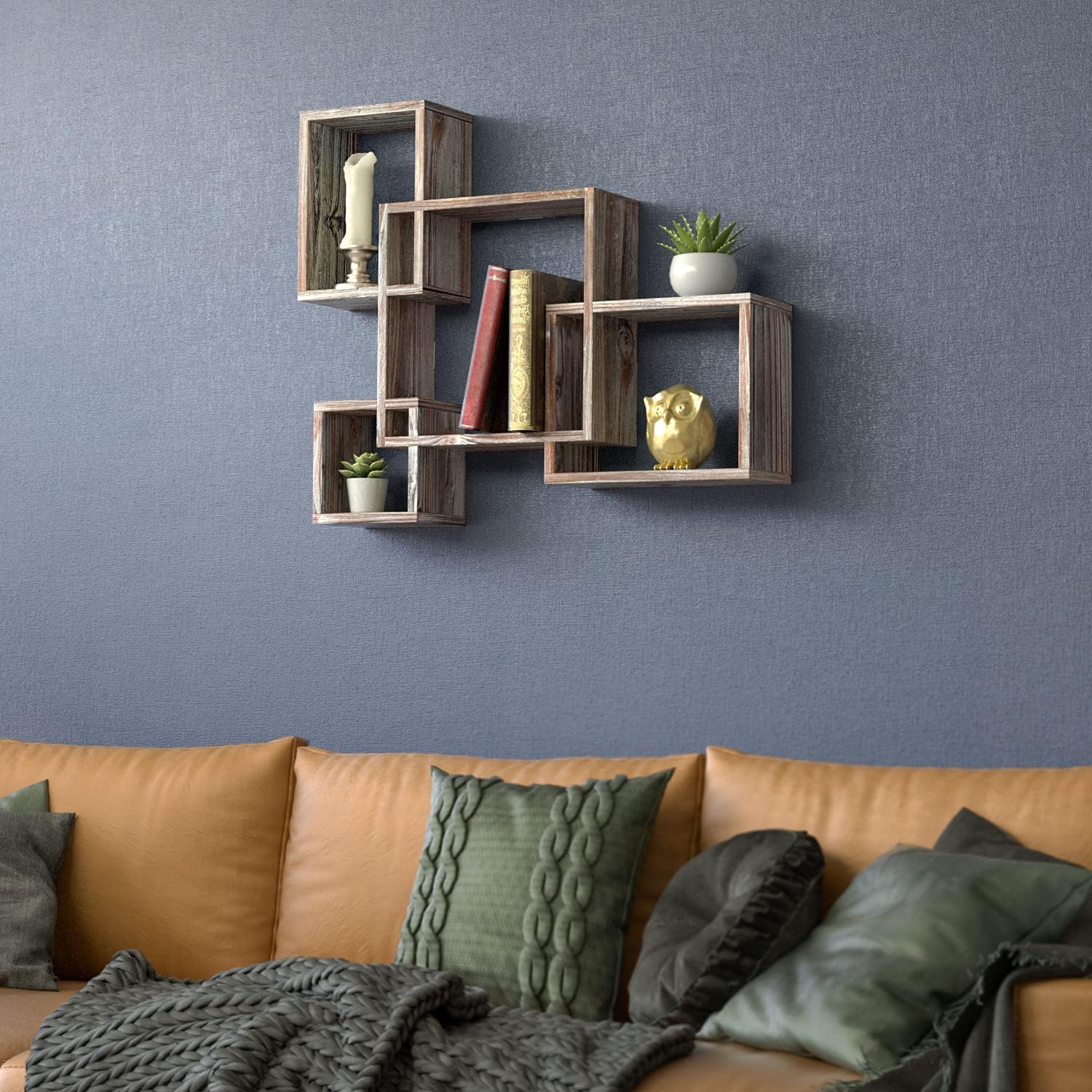 Rustic Wood Floating Shelves with 4 Cubes
