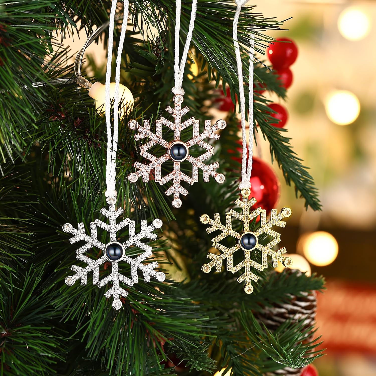 Personalized Christmas Photo Ornament with Custom Snowflake Design