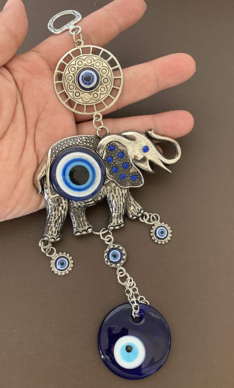 Retro Turkish Blue Evil Eye and Lucky Elephant Wall Hanging Ornament