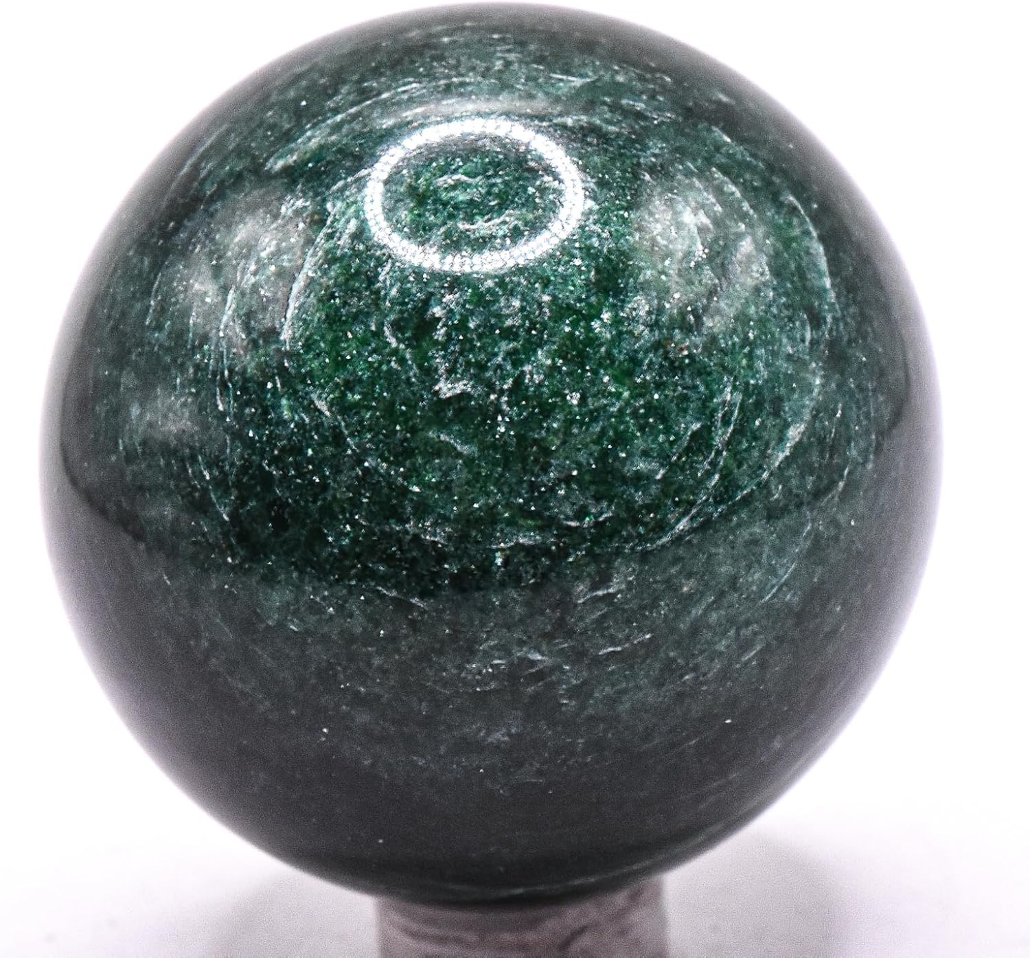48mm Dark Green Jade Sphere with Stand - India Import